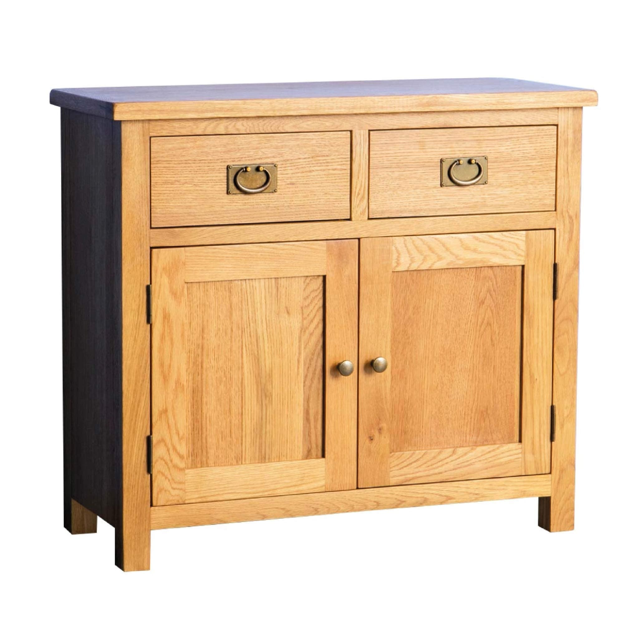 Surrey Oak Small Sideboard | Traditional Rustic Waxed 2 Door 2 Drawer Sideboard Storage Cabinet for Living Room or Dining Room, Fully Assembled