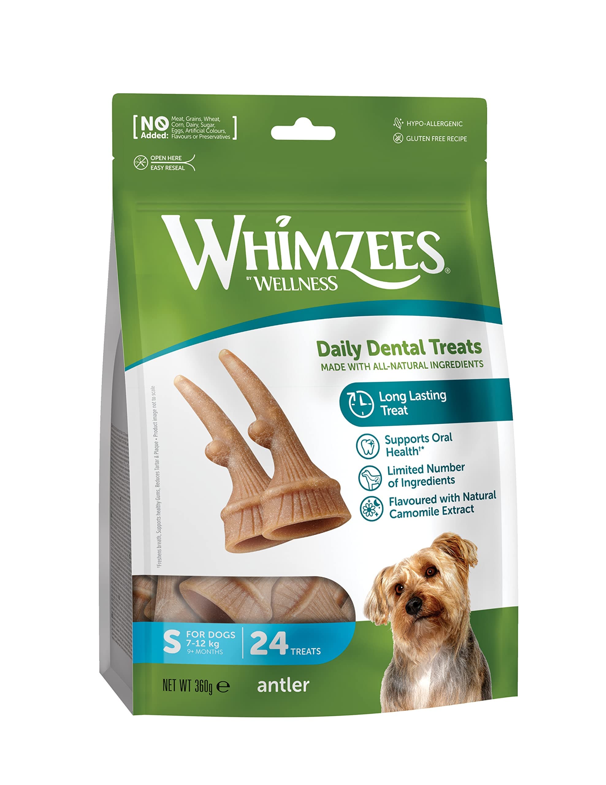 Antler Natural Daily Dental Chews Treats for Small Dogs 24-Pieces