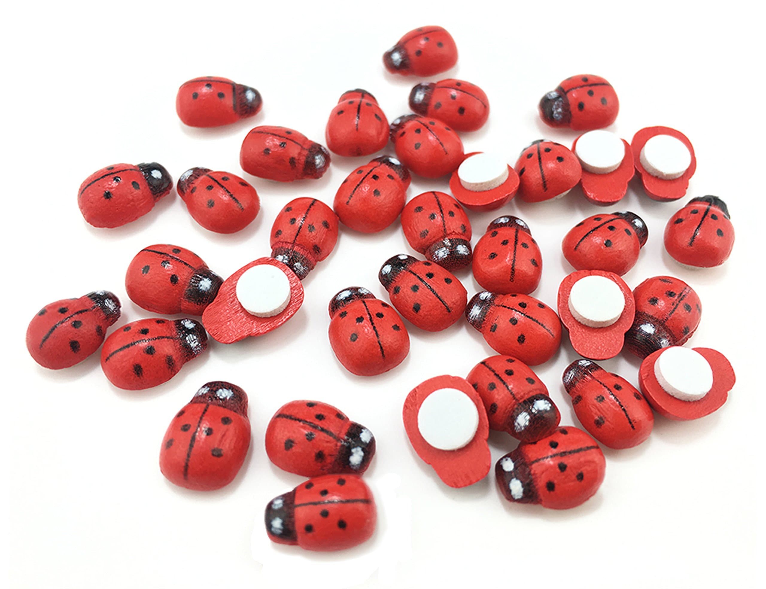 HoneyToys180Pcs Painted Wooden Ladybug/Self Adhesive/Craft/Decorations/Home Decor/Plants 10x13mm (Red)