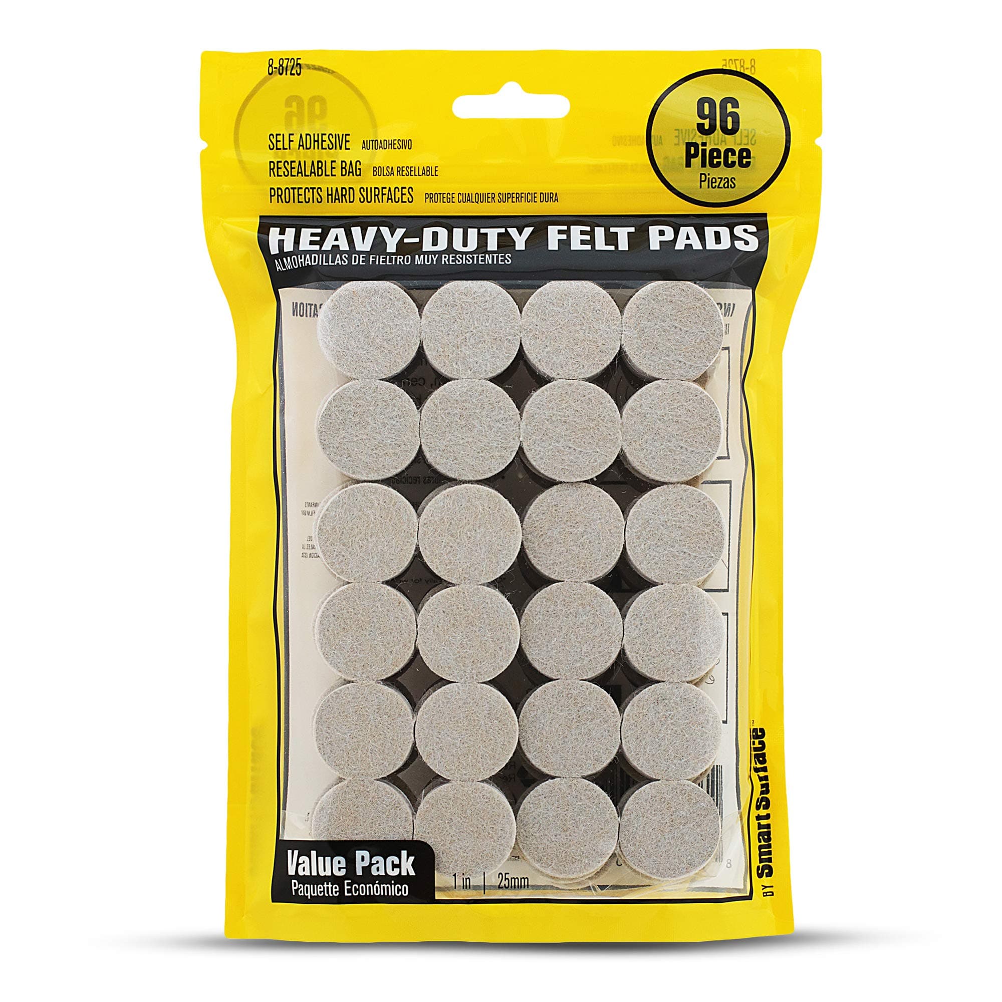 8725 Heavy Duty Self Adhesive Furniture Felt Pads 1-Inch Round Oatmeal 96-Piece Value Pack in Resealable Bag
