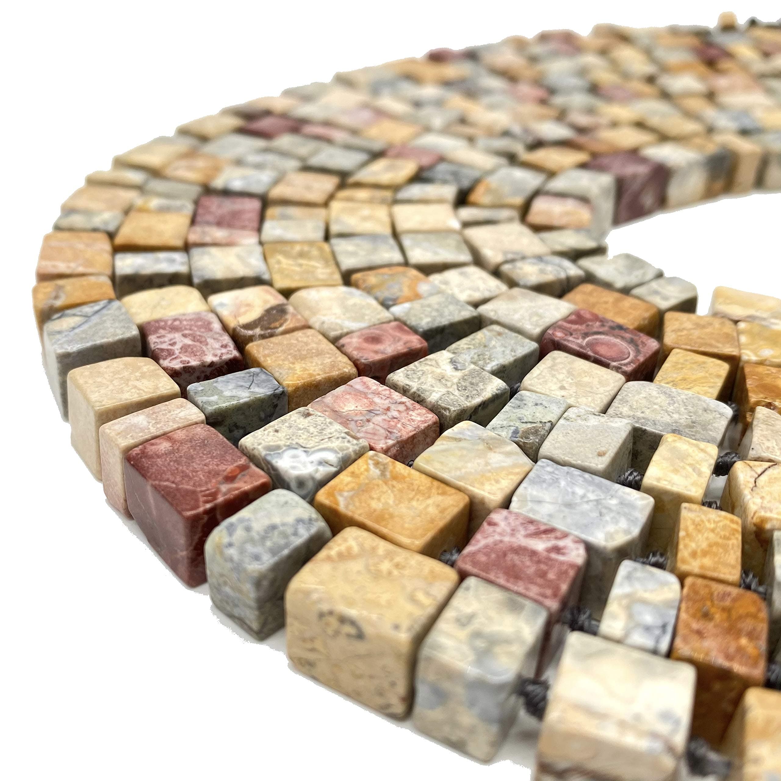 [ABCgems] Mexican Sky Eye Jasper (Gorgeous Matrix- Mohs Hardness 7) 10mm Smooth Free-Form Irregular Rough-Cut Long/Short Cube Semi-Precious Gemstone Beads