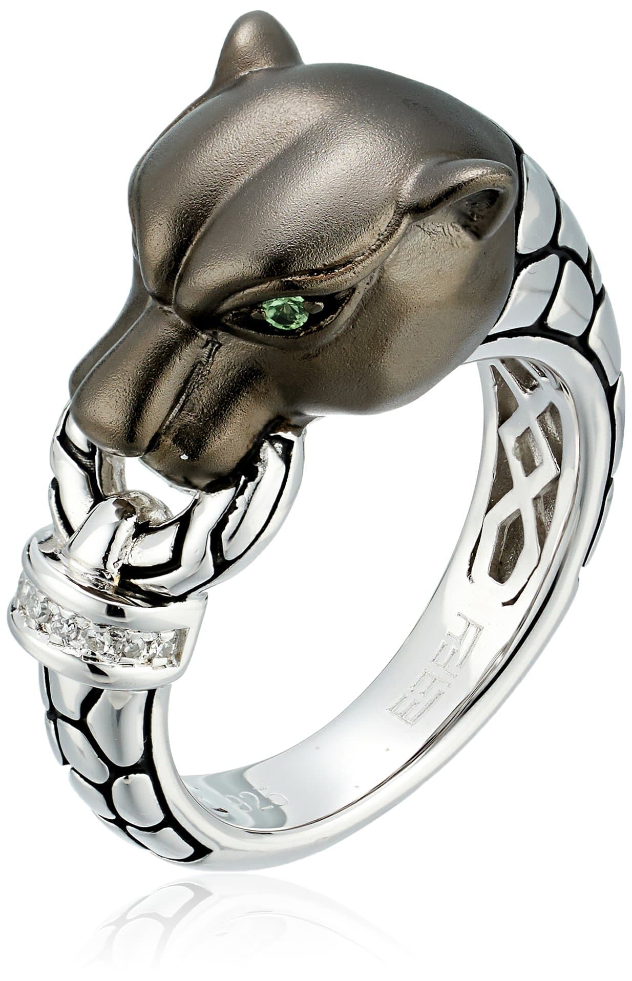 Effy Womens 925 Sterling Silver Diamond, Tsavorite Ring, Silver/Black, 7