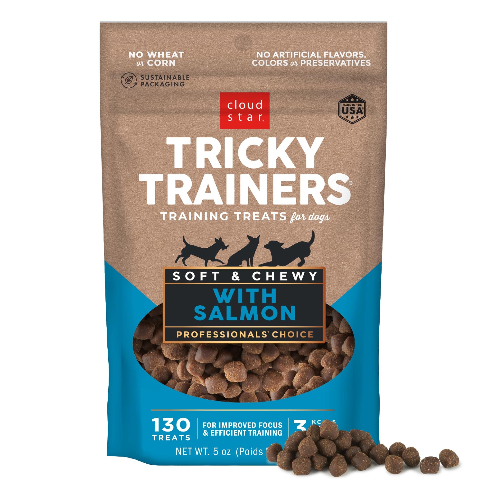 Cloud Star Tricky Trainers Chewy Dog Treats, Salmon, 5 oz. Pouch