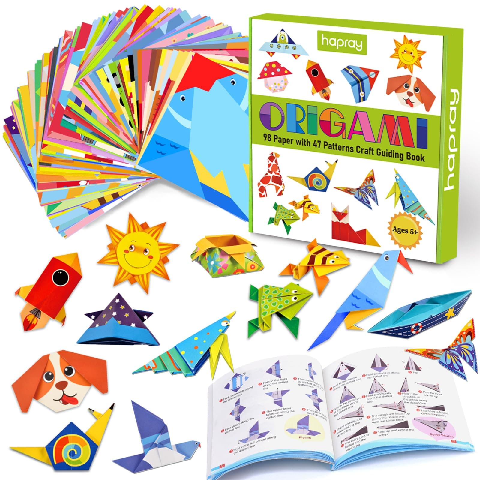 Origami Kit for Kids Ages 5-8 8-12, with Guiding Book, 98 Sheets Paper with 47 Patterns, DIY Art and Craft Projects, Beginners Children's Day Gift Boy Girl