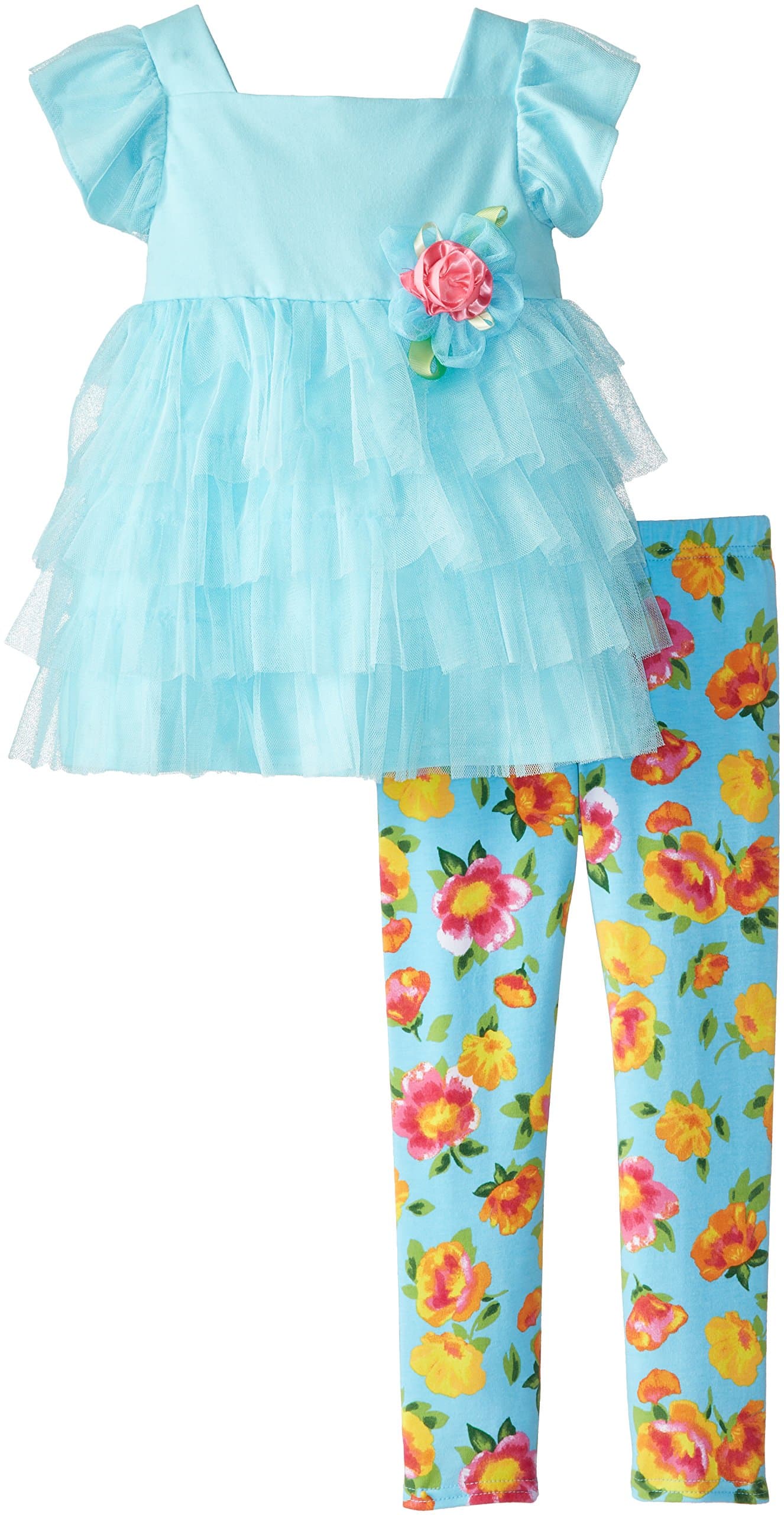 Sweet Heart Rose Little Girls' Ruffled Dress and Floral Legging Set