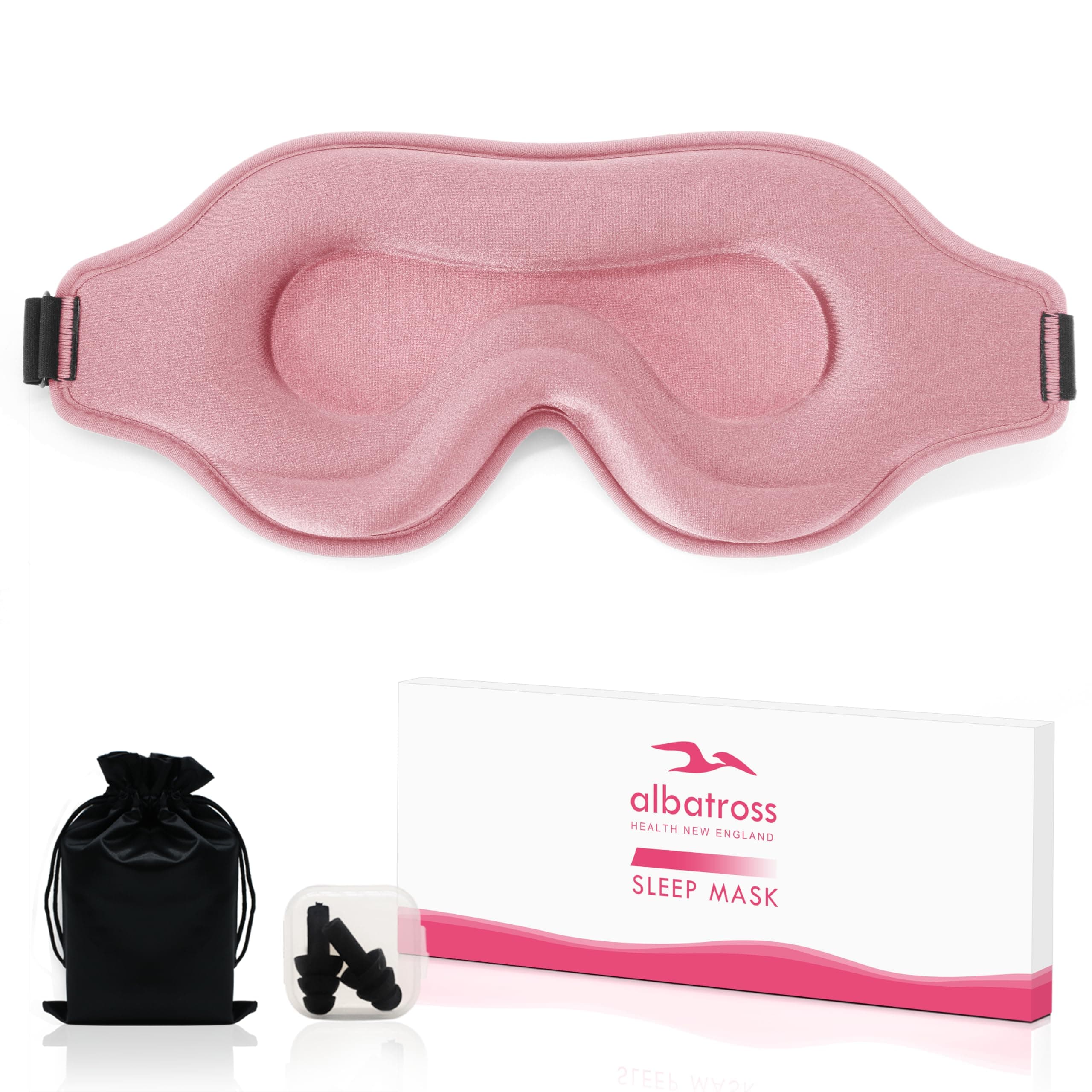 Sleep Eye Mask for Men Women, Sleeping Mask for Side Sleeper, Travel Blackout Night Blindfold Eye Shade Cover with Adjustable Strap (Pink-3D)