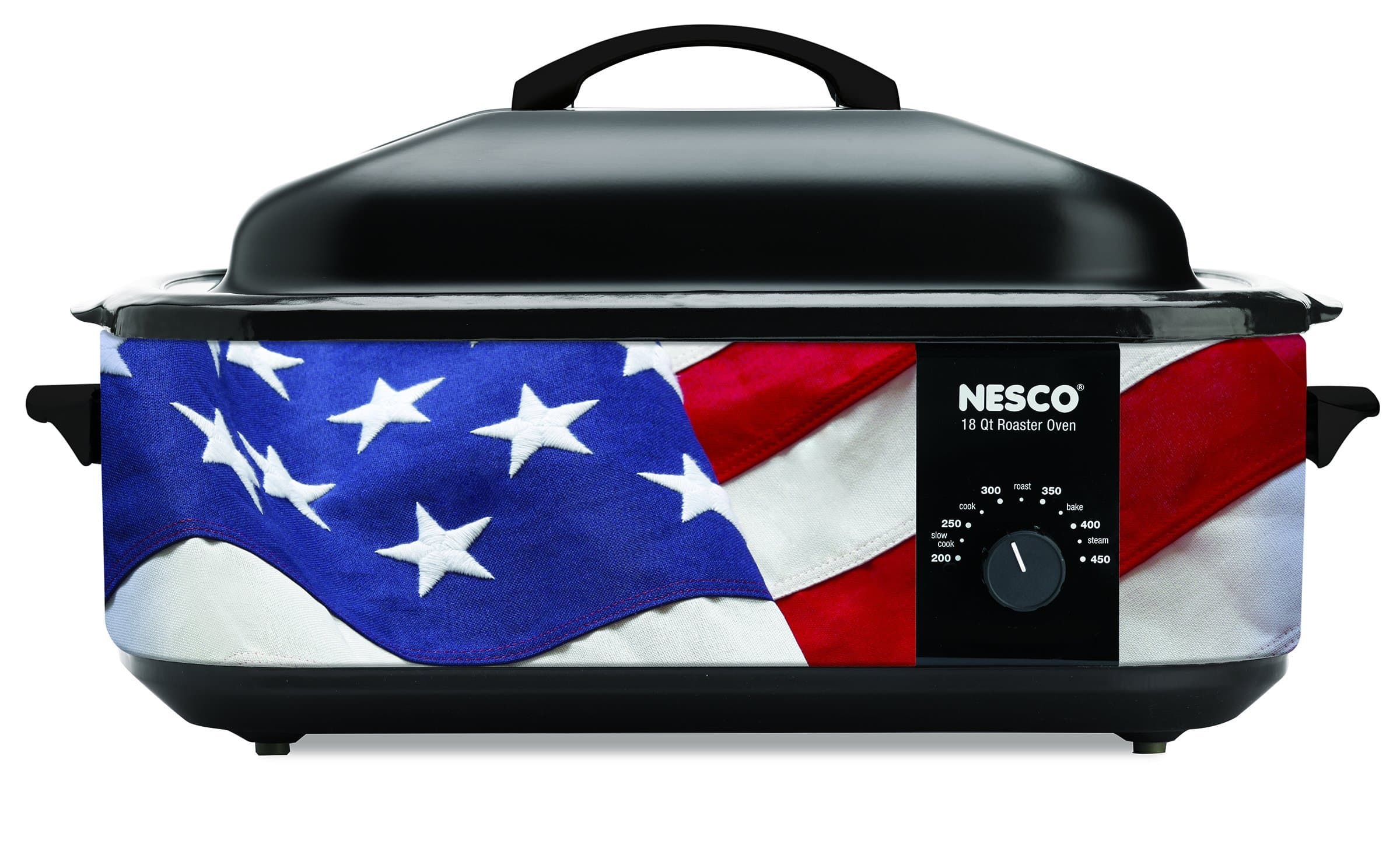 NESCO 4818-76, Patriotic Roaster Oven with Porcelain Cookwell, Red/White/Blue, 18 quart, 1425 watts