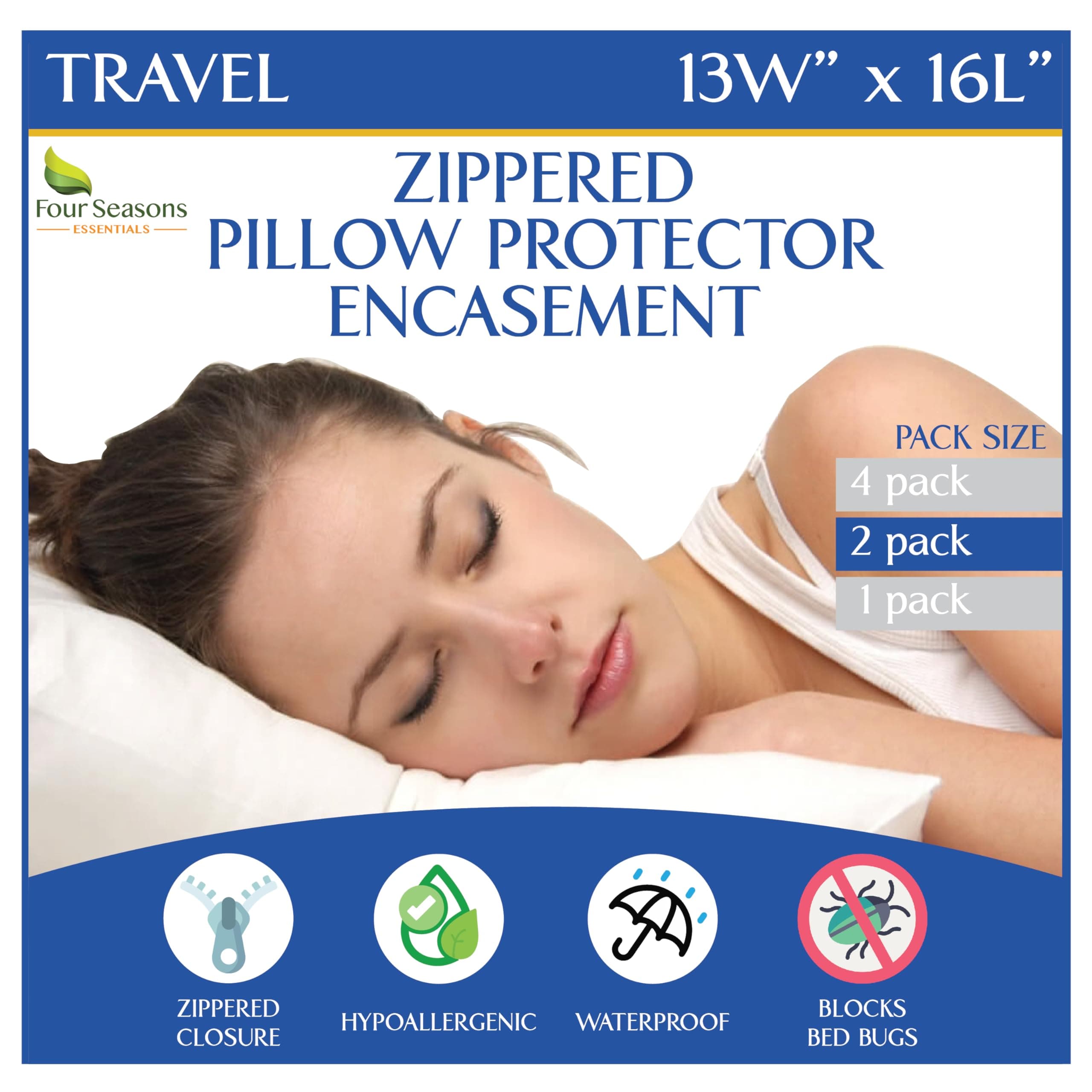 Travel Size Pillow Protectors (Set of 2) - 13x16 Pillow Covers Waterproof Hypoallergenic Dust Proof Zippered Encasement