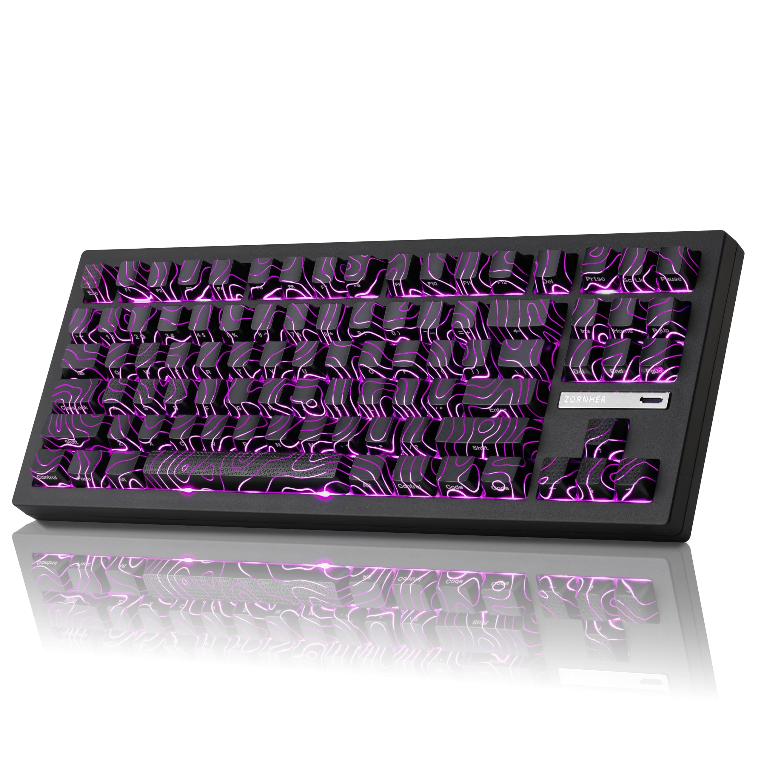 ZH870 Wireless Gaming Mechanical Keyboard,80% Black Custom Creamy Sound Keyboard with Lighted Up Black Topographic Keycaps,Creamy Sounding Linear Switches,Hot-Swappable,RGB Backlit