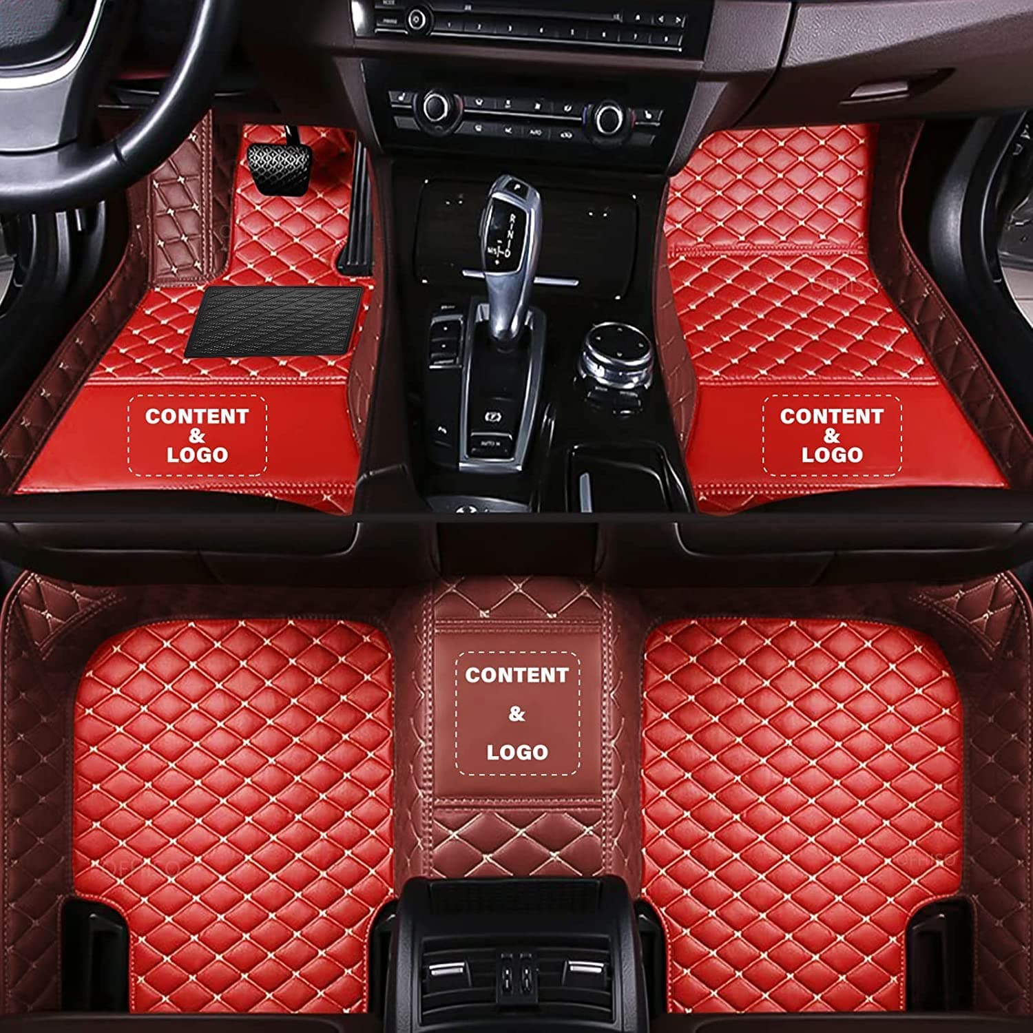 Custom Floor Mats for Cars fit 95% Sedan SUV Sports Car Full Coverage All Weather Pads Protection Non-Slip Leather Floor Liners (Red+Dark Brown Edge)