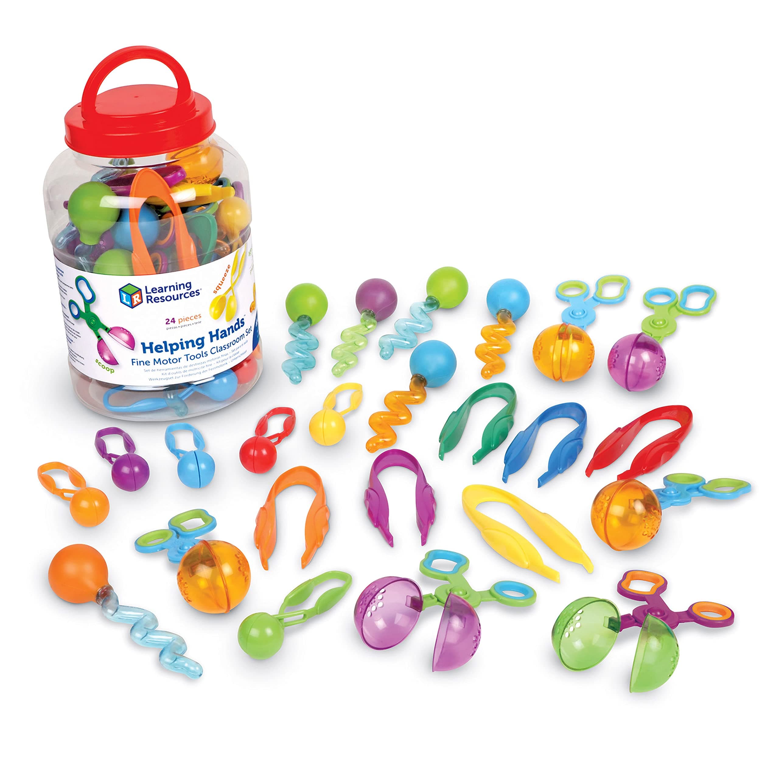 Helping Hands Fine Motor Tools Classroom Set,24 Pieces, Ages 3+, fine motor skills, teacher resources for classroom, sensory toys for toddlers, Scoopers and Tweezers toys