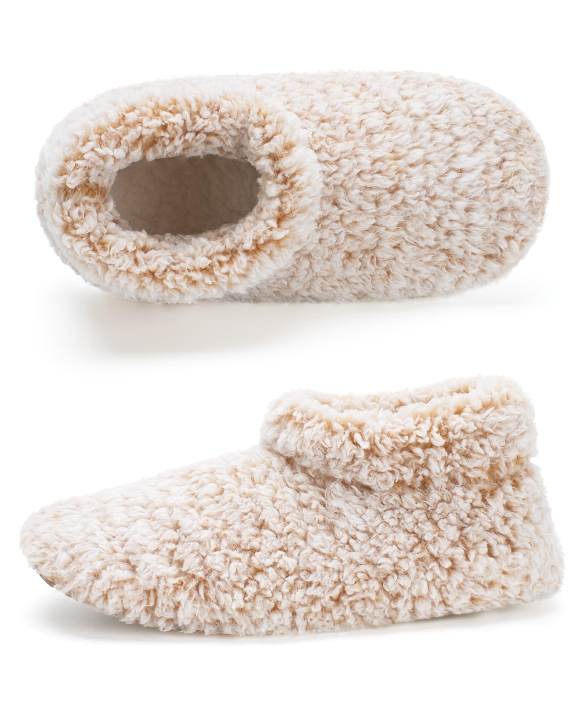 CozylookFuzzy Slippers for Women Indoor, Warm Bedroom Slip On Shoes, Winter Fluffy House Socks with Grippers, Cozy Christmas Gifts Unique, Taupe, 5-6