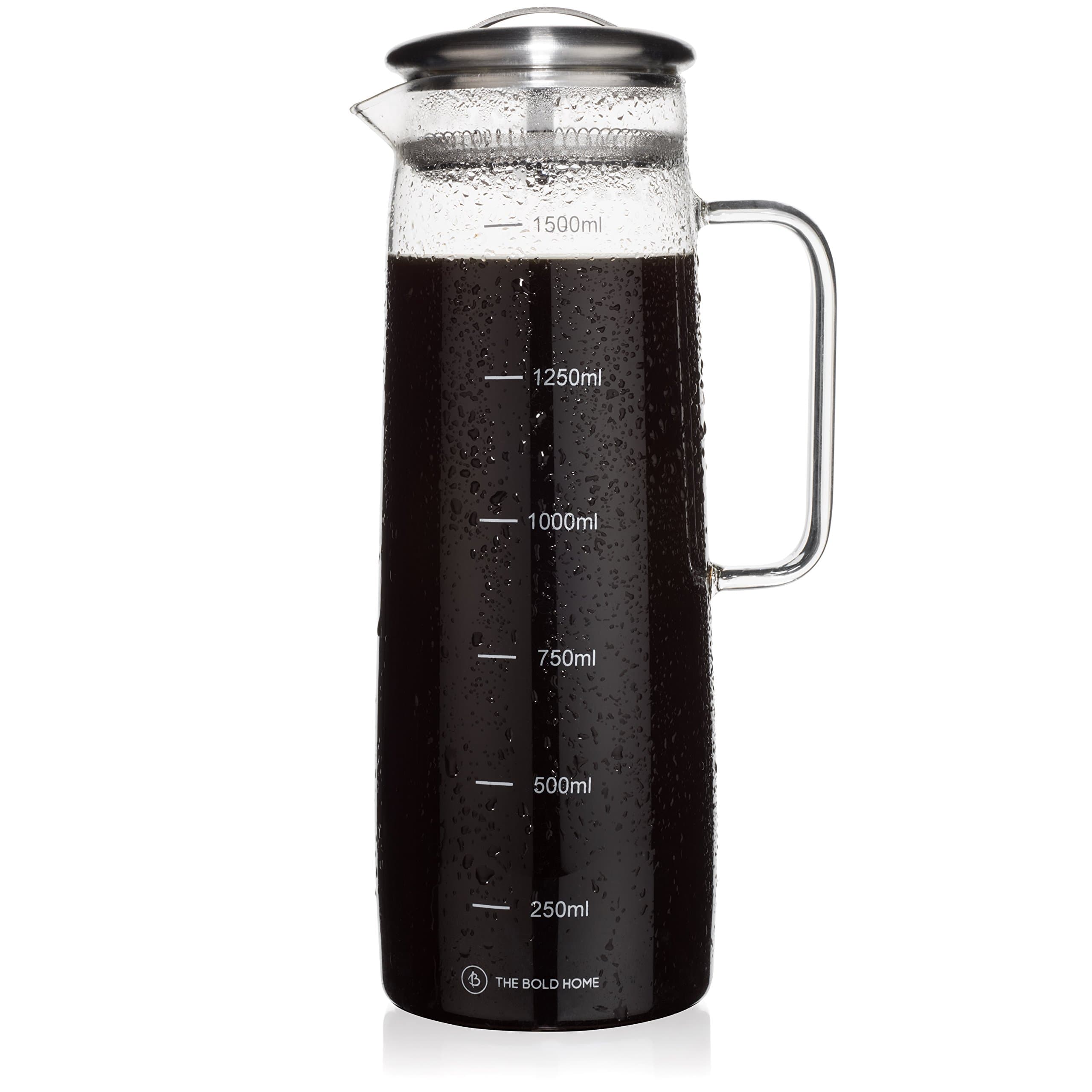 COLD BREW Coffee Maker Glass Pitcher with Easy-clean Filter, Large. Iced Coffee, Iced Tea Brewer and Water Infuser