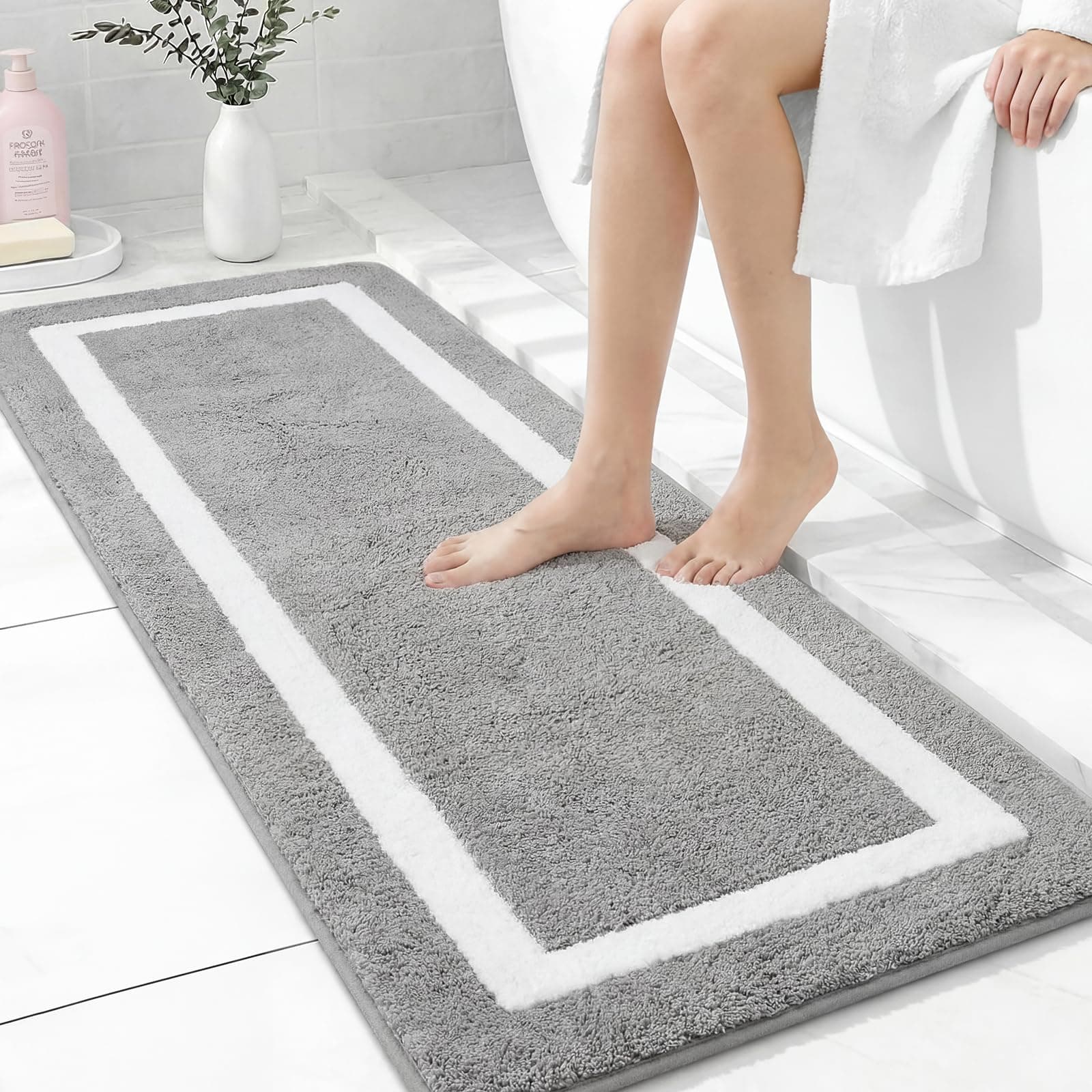 Famibay Bath Mat Non Slip 50x140cm Bathroom Mat Machine Washable Bath Rug Water Absorbent Extra Long Area Rug Runner Microfiber Soft Floor Mat for Bathroom Shower Bathtub