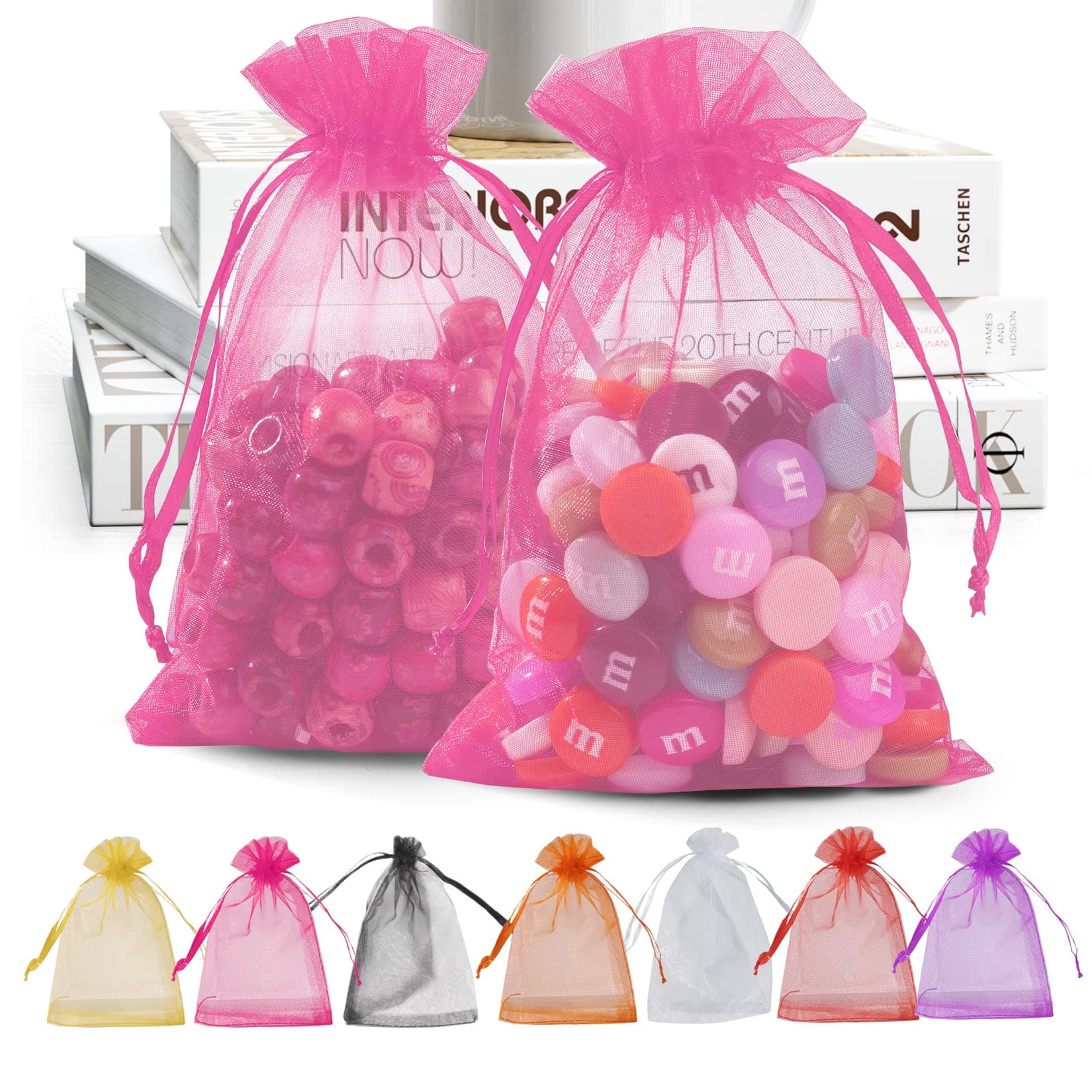ANZNKU Pink Organza Bags 4 x 6 in 50PCS, Small Gift Bags for Goodie Candy Jewelry Soap Packaging, Cute Little Mesh Bag Drawstring Bulk for Wedding Birthday Party Favor Baby Shower & Easter Gifts Wrap