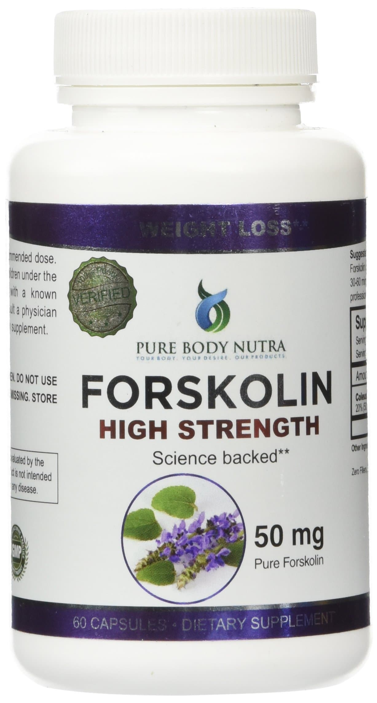 Forskolin 50mg Standardized to 20% - 100% Pure, High Quality Coleus Forskohlii Root Extract for Weight-Loss - 60 Vegetarian Capsules - Super Strength *** Yields 50MG FORSKOLIN DAILY ! STRONGEST FORMULA