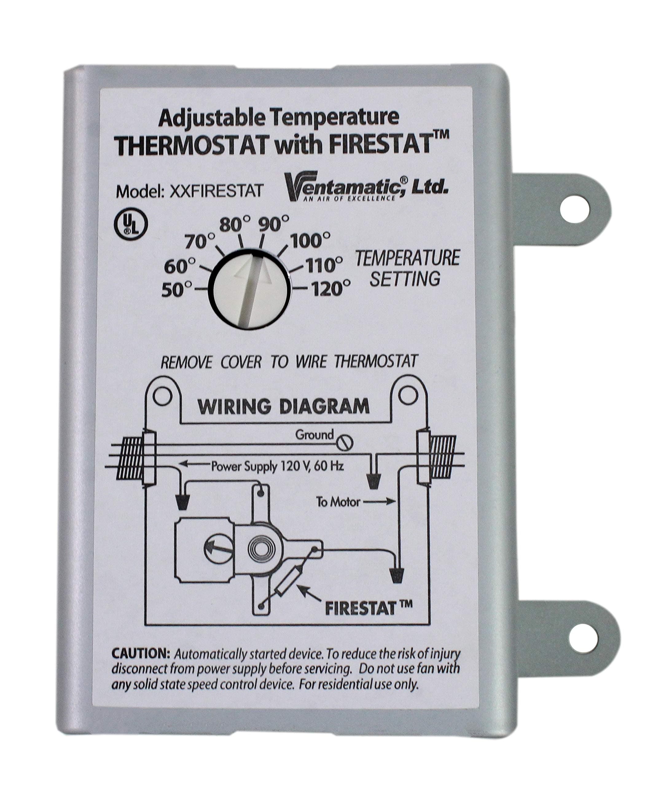 Ventamatic XXFIRESTAT 10-Amp Adjustable Programmable Thermostat with Firestat for Power Attic Ventilators, Replacement Thermostat , White
