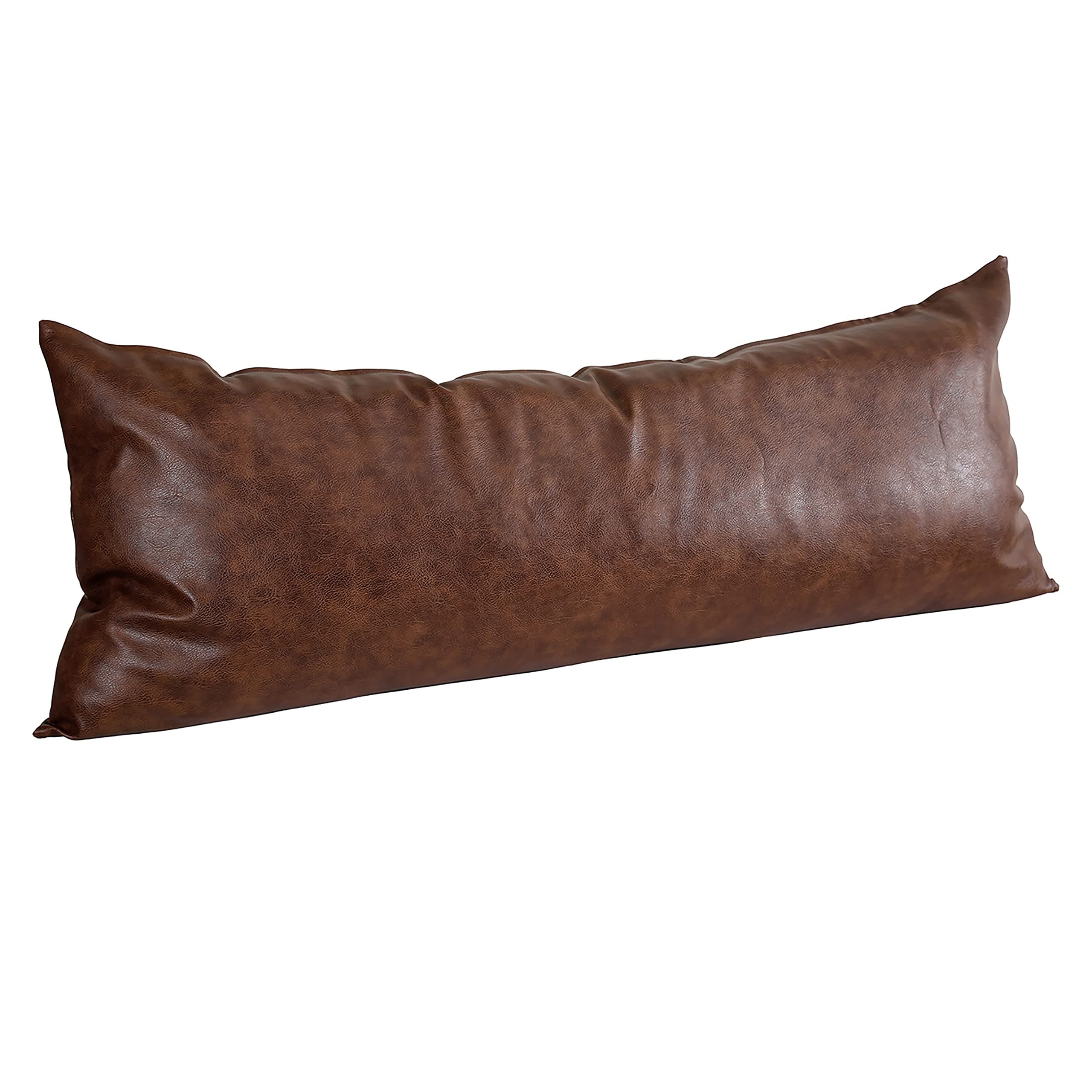 PANOD Luxury Full Body Pillow Covers 21 x 54,Decorative Premium Faux Leather Long Pillow Covers for Farmhouse Sofa Couch Bed Livingroom,Vegan Dark Brown