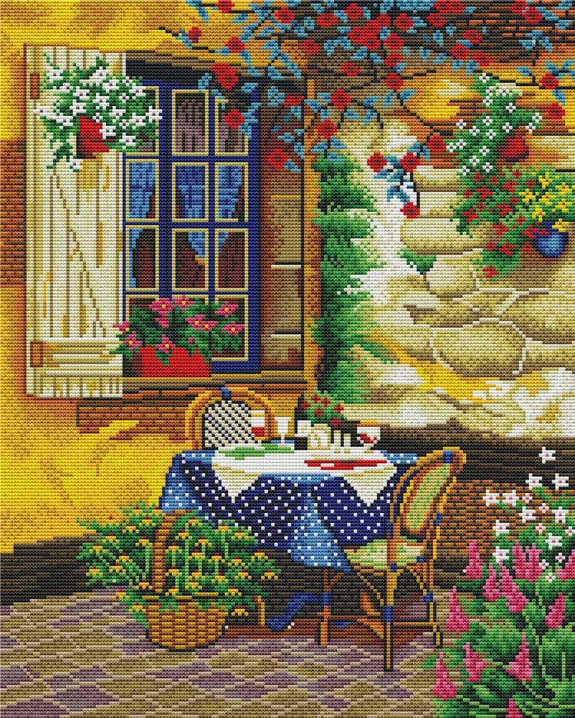 Abillyn Embroidery Cross Stitch Kits European Style Cottage Stamped with Printed Pattern Starter Kit (Cottage)