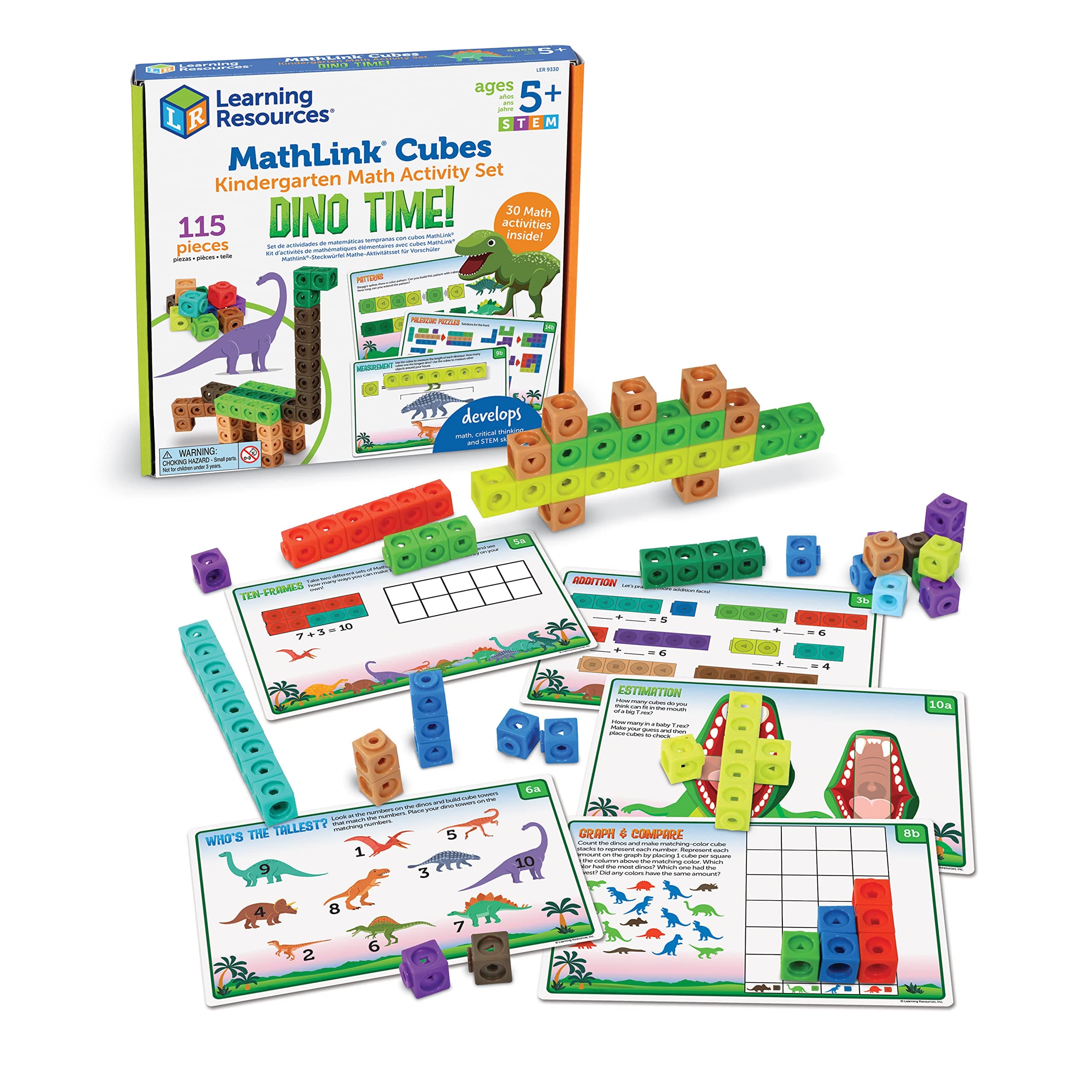 MathLink Cubes Kindergarten Math Activity Set: Dino Time! - Math Manipulatives for Elementary School, Kindergarten Toys, Counting Blocks for Classroom Centers and Homeschool