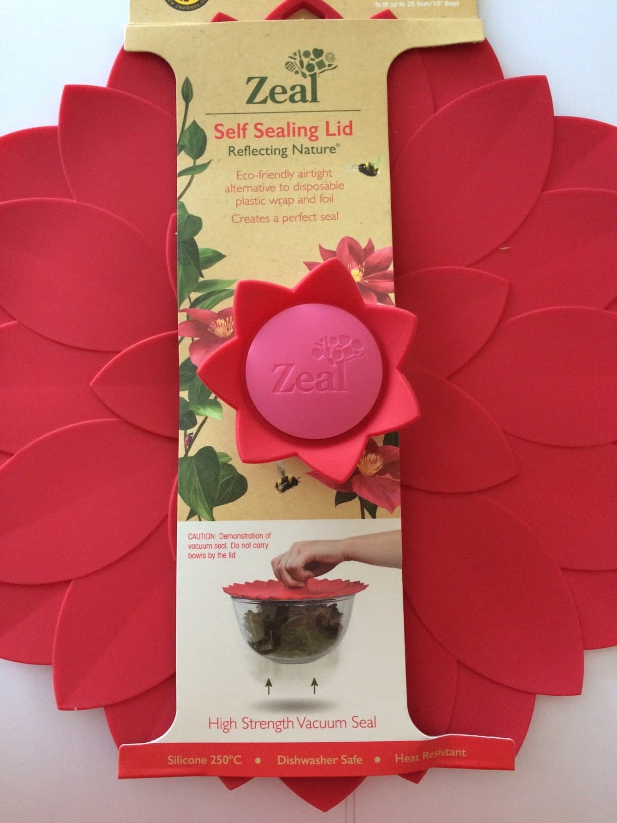 ZEAL Air Tight Push to Seal Silicone 11 inch Kitchen Lid - ECO Friendly - For use with pots, dishes, pans, Tupperware, leftovers, microwaves, stovetops - Purple or Red Flower Design