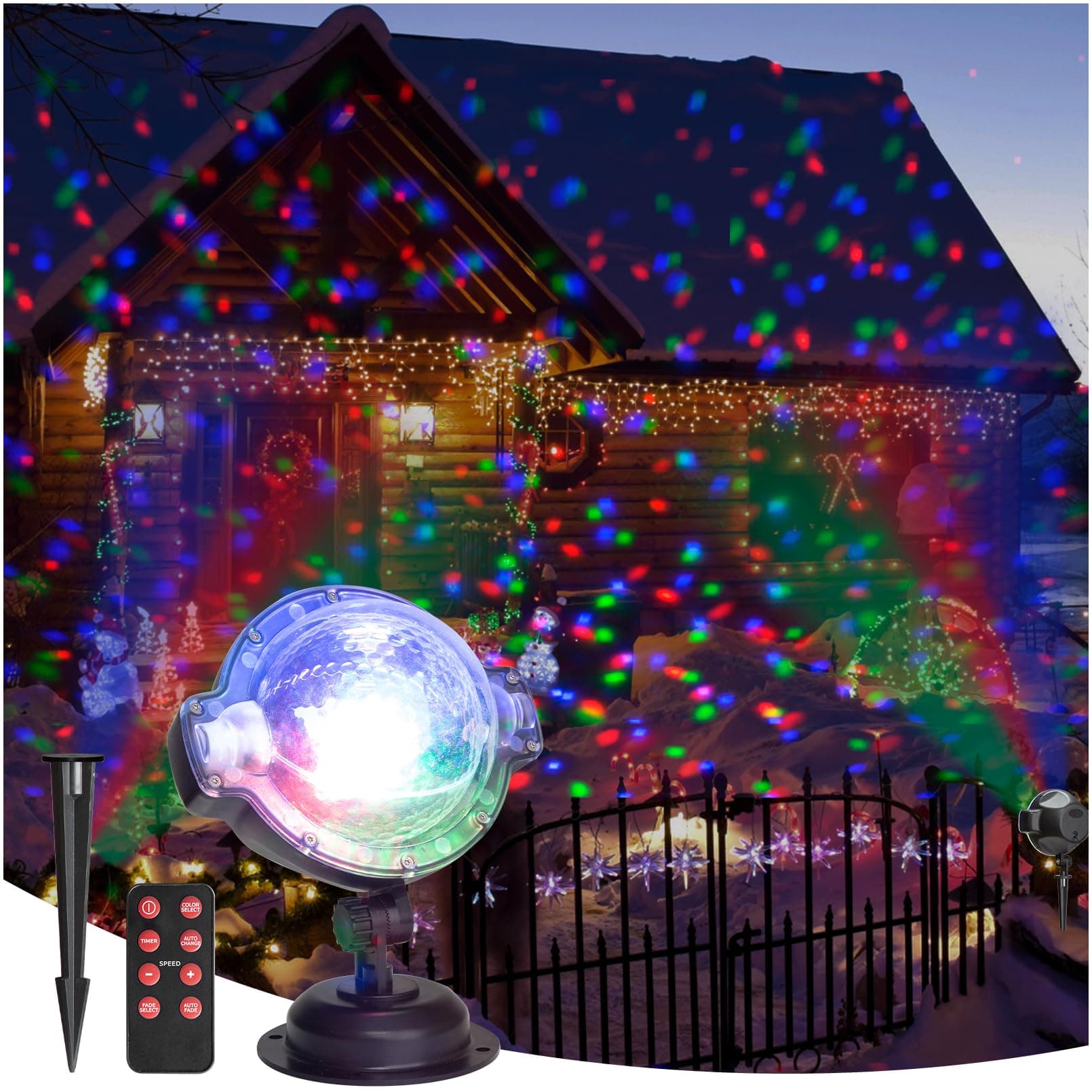 Vanthylit Christmas Projector Lights Outdoor, Multi Function Rotating Falling Snowfall Projector for Xmas Moving Points Christmas Projection Lights for Home Indoor Yard Garden Party