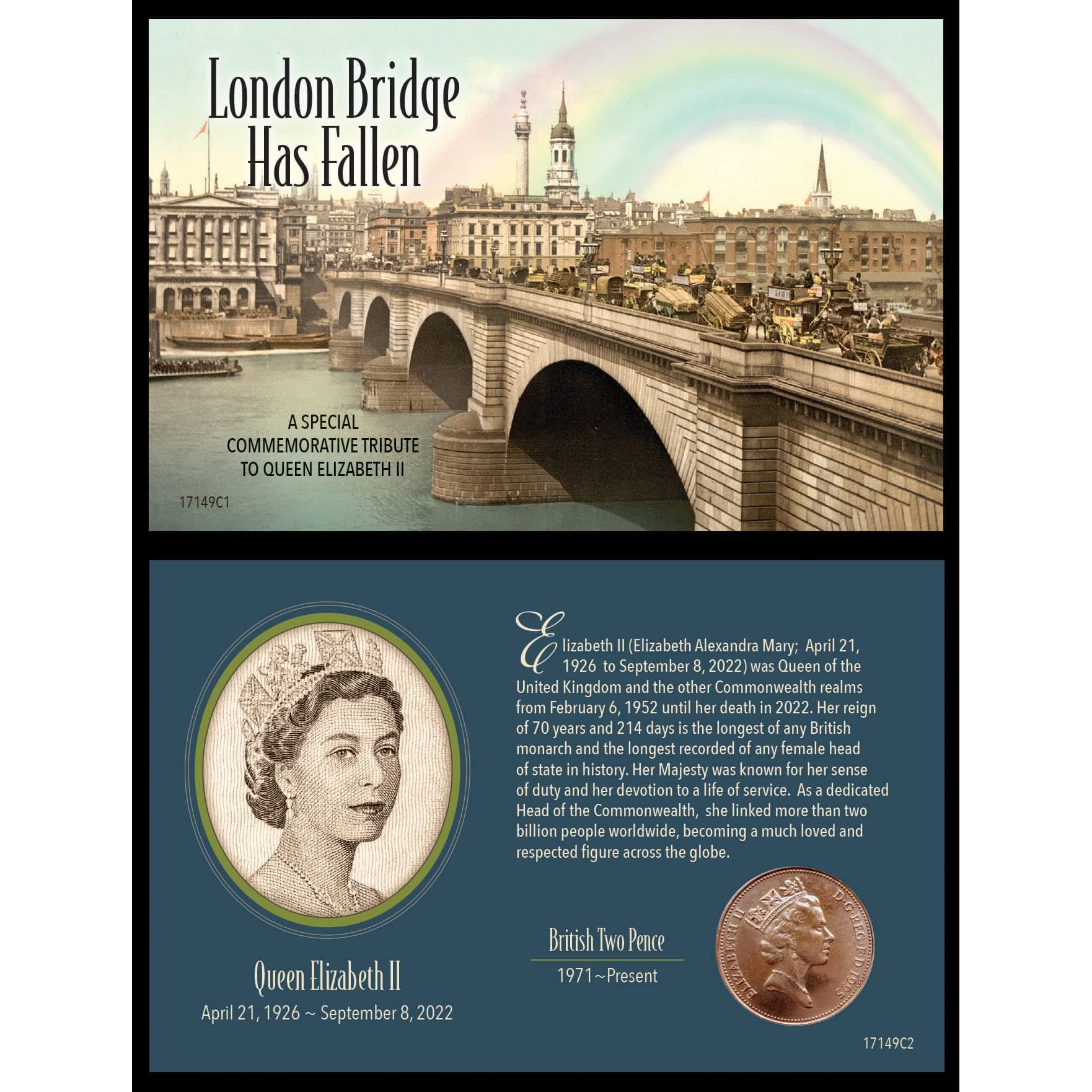 American Coin Treasures 2022 Tribute Collectible Queen Elizabeth II Two Pence Coin Collectible, Coin Year Varies