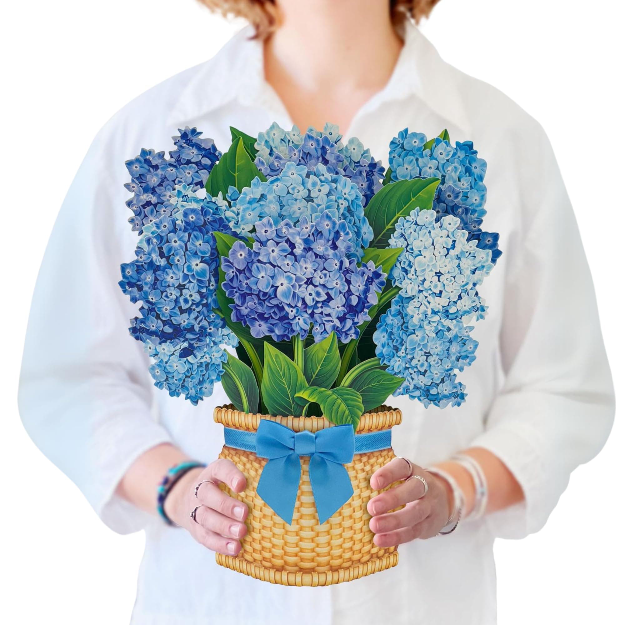Freshcut Paper Pop Up Cards, Nantucket Hydrangeas, 12 inch Life Sized Forever Flower Bouquet 3D Popup Greeting Cards with Blank Note Card and Envelope