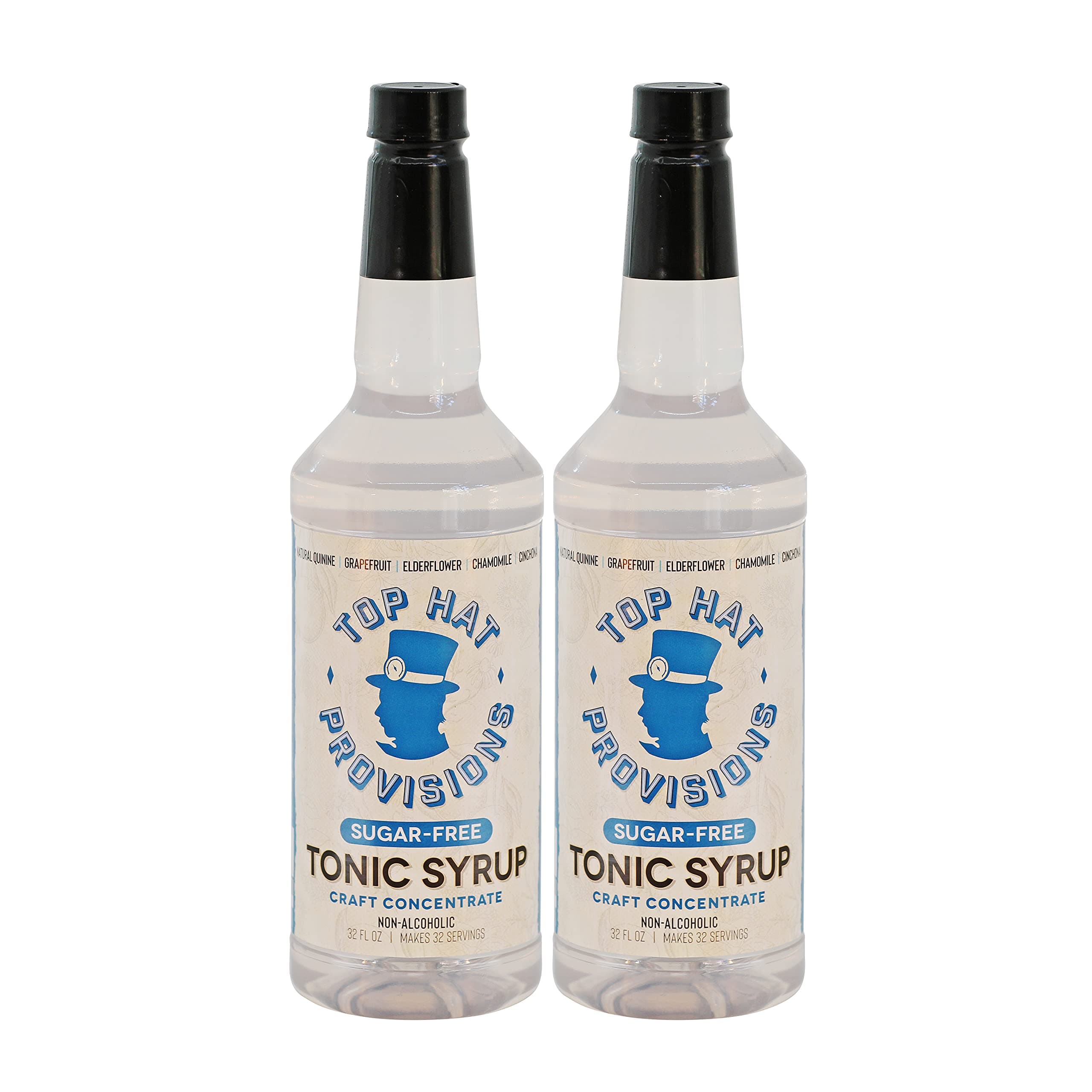 Top Hat Keto Sugar Free Tonic Syrup - 5x Diet Tonic Water Quinine Drink Concentrate - Just Add Seltzer Water - 2 Pack of 32oz Bottles