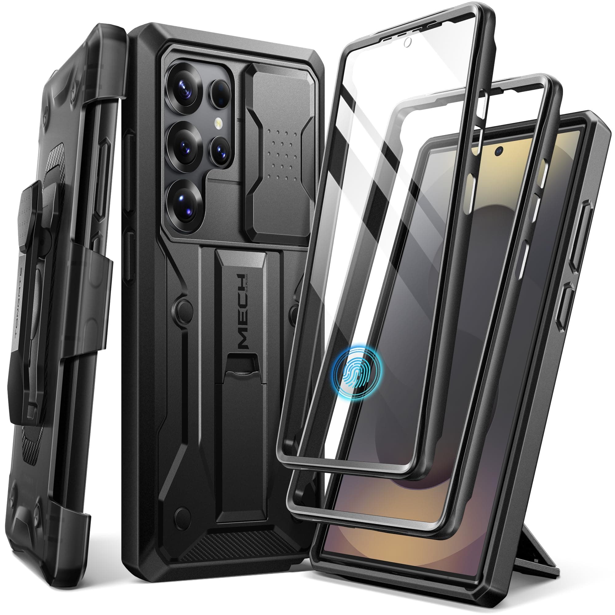 for Samsung Galaxy S25 Ultra Case, [Built-in Slide Camera Cover & Screen Protector] [2 Front Frames] Full-Body Heavy Duty Shockproof S25 Ultra Phone Case with Stand & Belt Clip Holster, Black