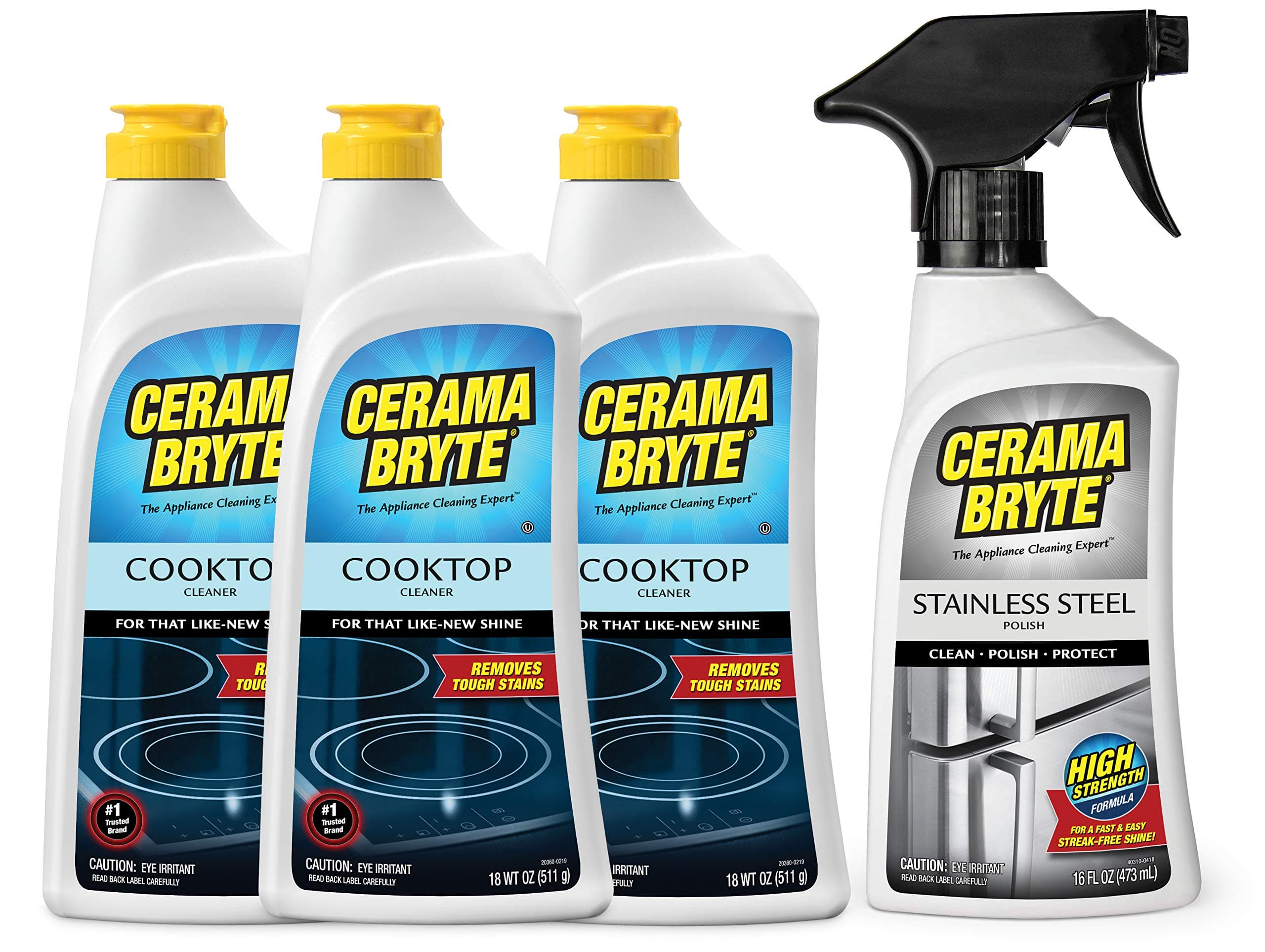 Stainless Steel Appliance Cleaner & Removes Tough Stains Cooktop and Stove Top Cleaner for Glass - Ceramic Surfaces, 16 & 18 Ounces, 3-18 Ounces + 1-16 Ounce