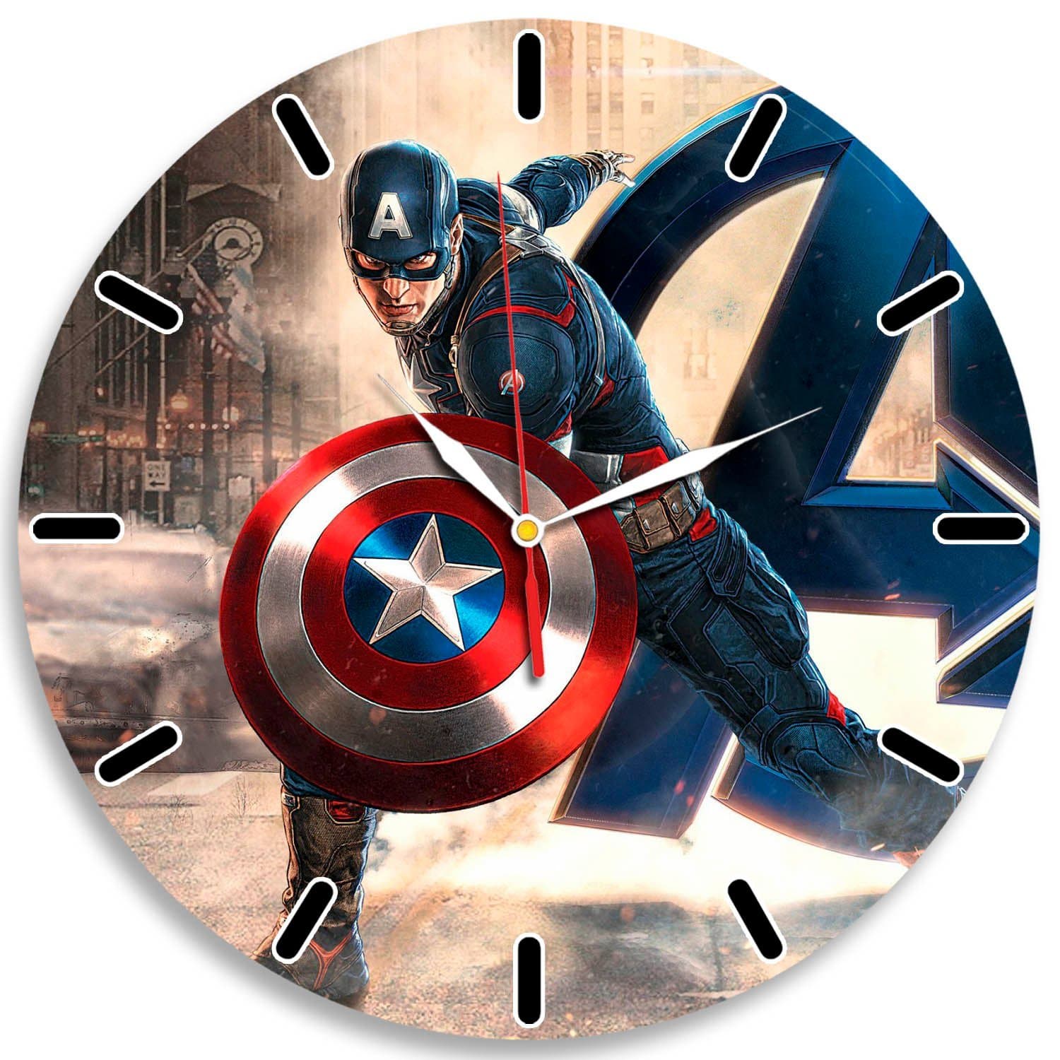 Civil War Captain America Decal Waterproof Color Modern Wall Clock - Decorate your home with Colored Fashion Art - Best gift for man, friend, girlfriend, family - Win a prize for feedback