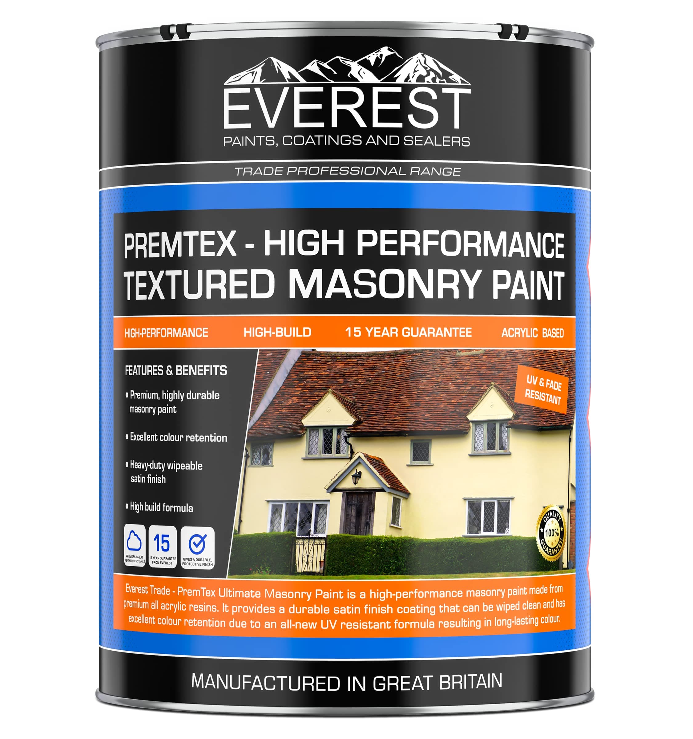 Everest Trade - PremTex Ultimate Fine Textured Masonry Paint - High Performance - Textured Finish (Cornish Cream, 20 Litre)