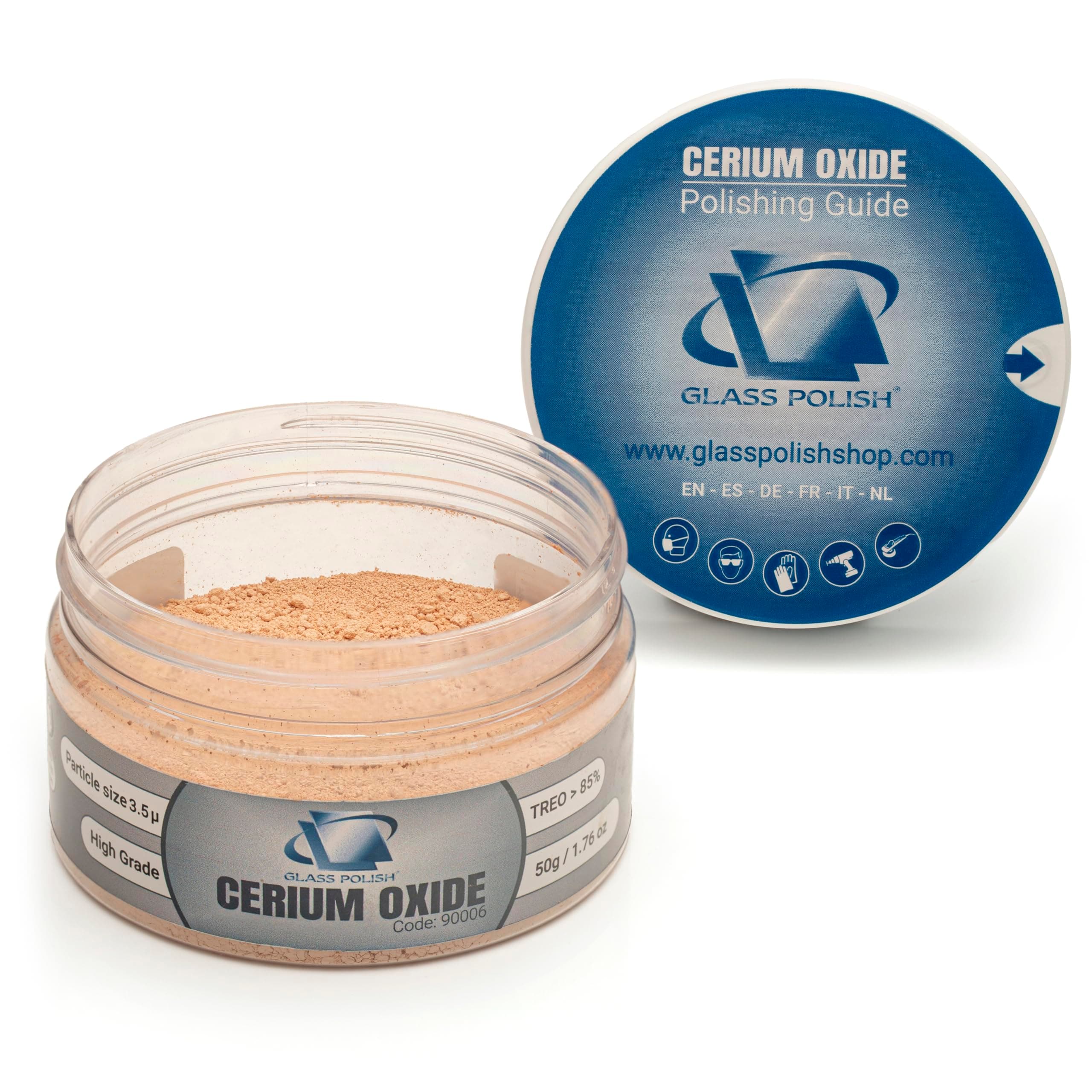 GLASS POLISH PRO Cerium Oxide Glass Polishing Powder – 50g High-Grade 85% Pure Suspension-Treated Formula, 3.5 Micron for Glass Scratch Removal, Windscreen Polishing and Restoration