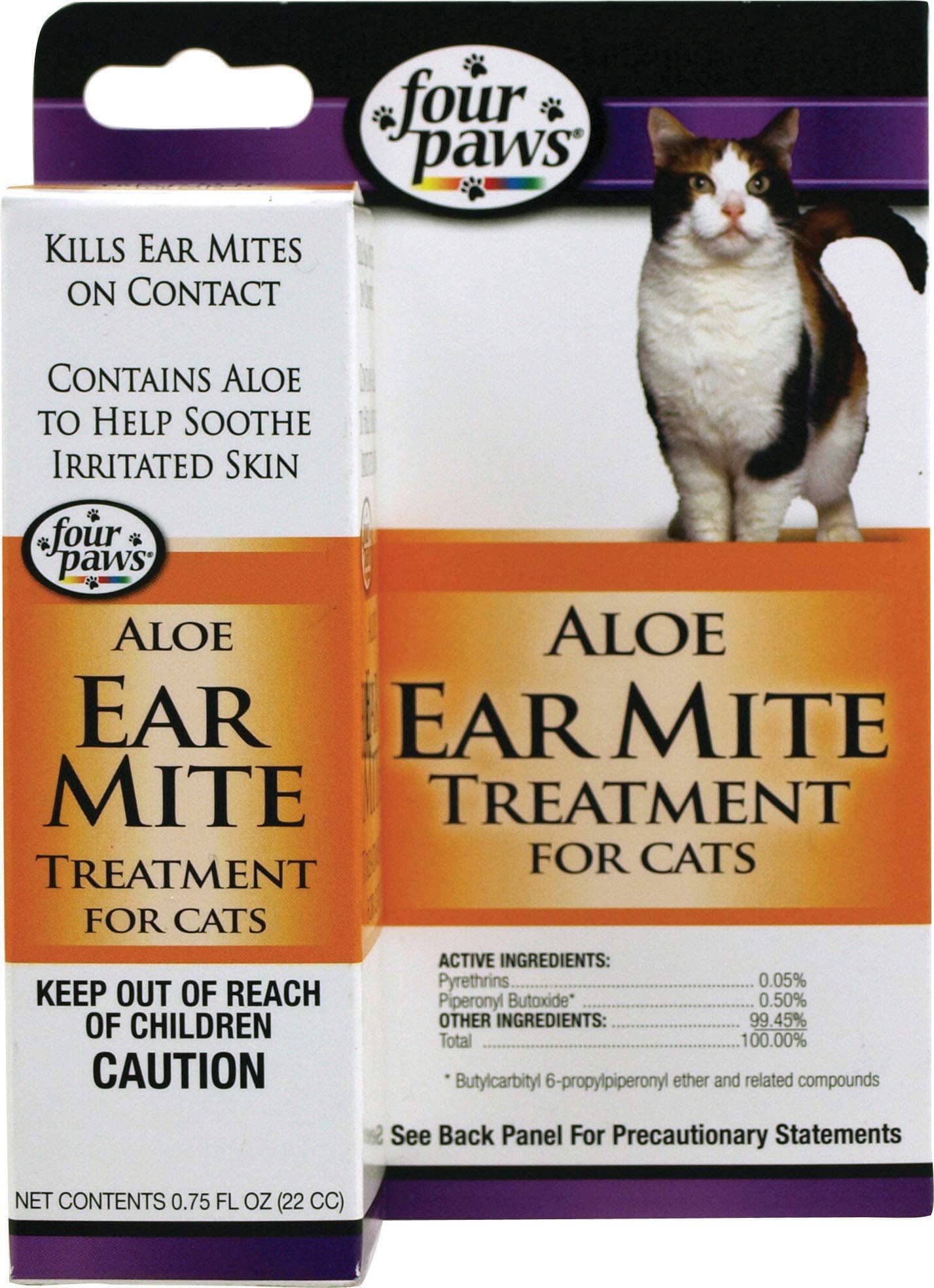 Four Paws Aloe Ear Mite Treatment for Cats, 0.75 Fluid Ounces, Kills on Contact