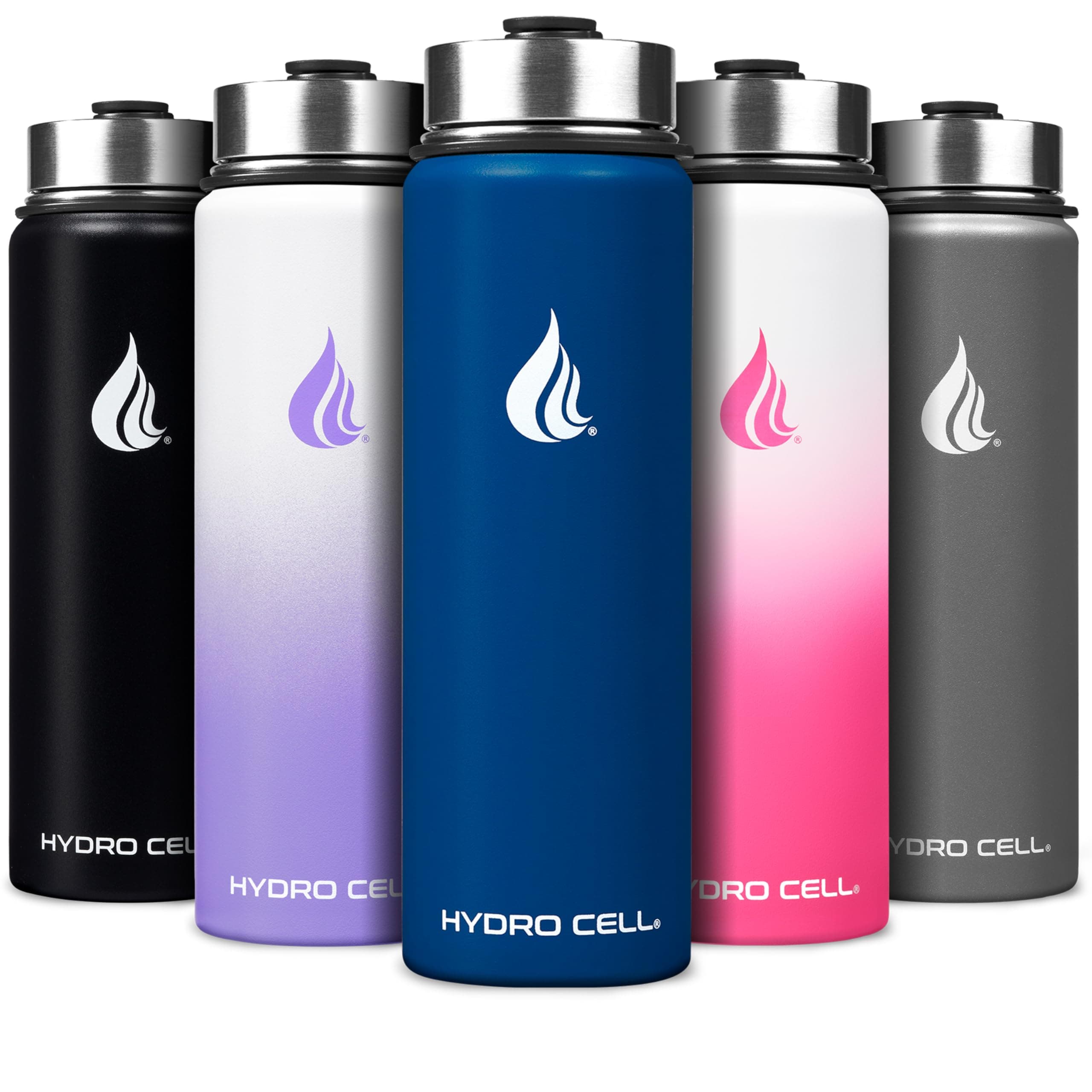 HYDRO CELL Stainless Steel Water Bottle with Flip Top & Wide Mouth Lid (No Straw) - Keeps Liquids Perfectly Hot or Cold with Double Wall Vacuum Insulated Sweat Proof Sport Design (Navy Blue 22 oz)