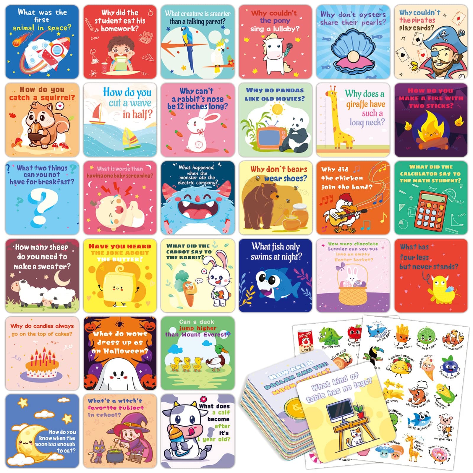 160 Joke Cards for Kids Lunch Box Jokes for Kids, Inspirational Lunch Notes for Boys Girls Students School Notes Jokes Cards with 80 Reward Stickers for Teacher