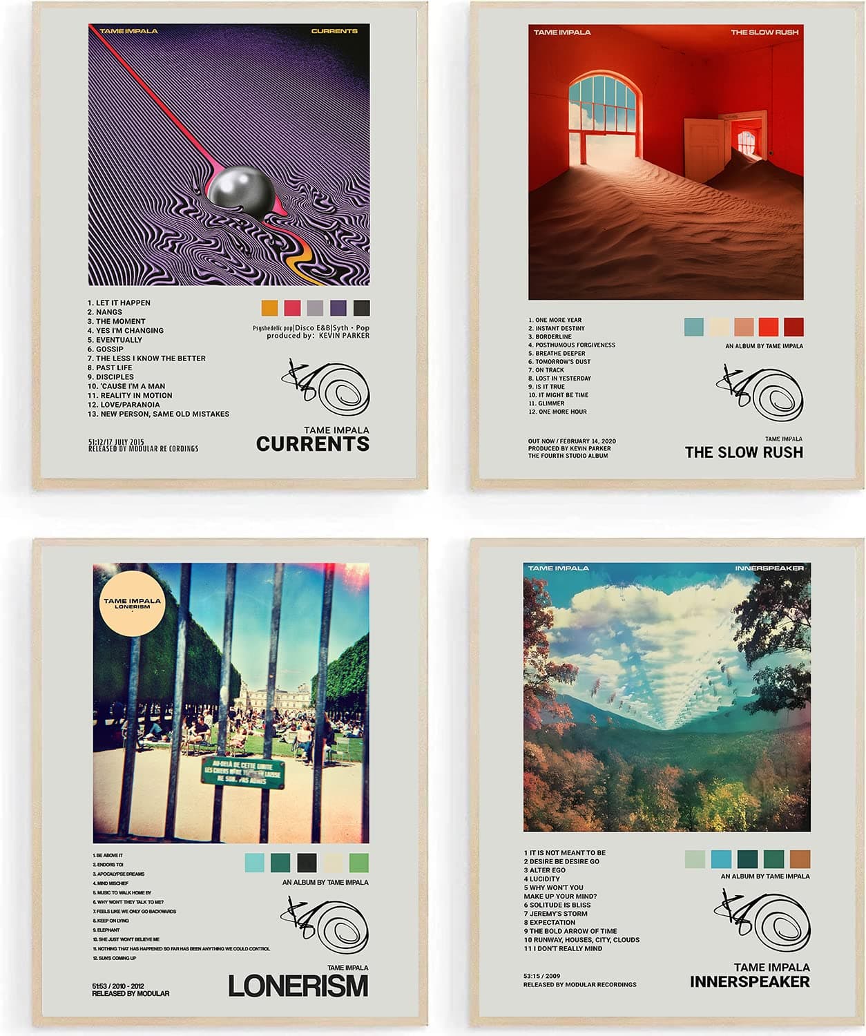 GLRSSN Tame Impala Posters Music Album Cover Posters Print Set of 4 Room Aesthetic Canvas Wall Art for Girl and Boy Teens Dorm Decor 8x10 inch Unframed