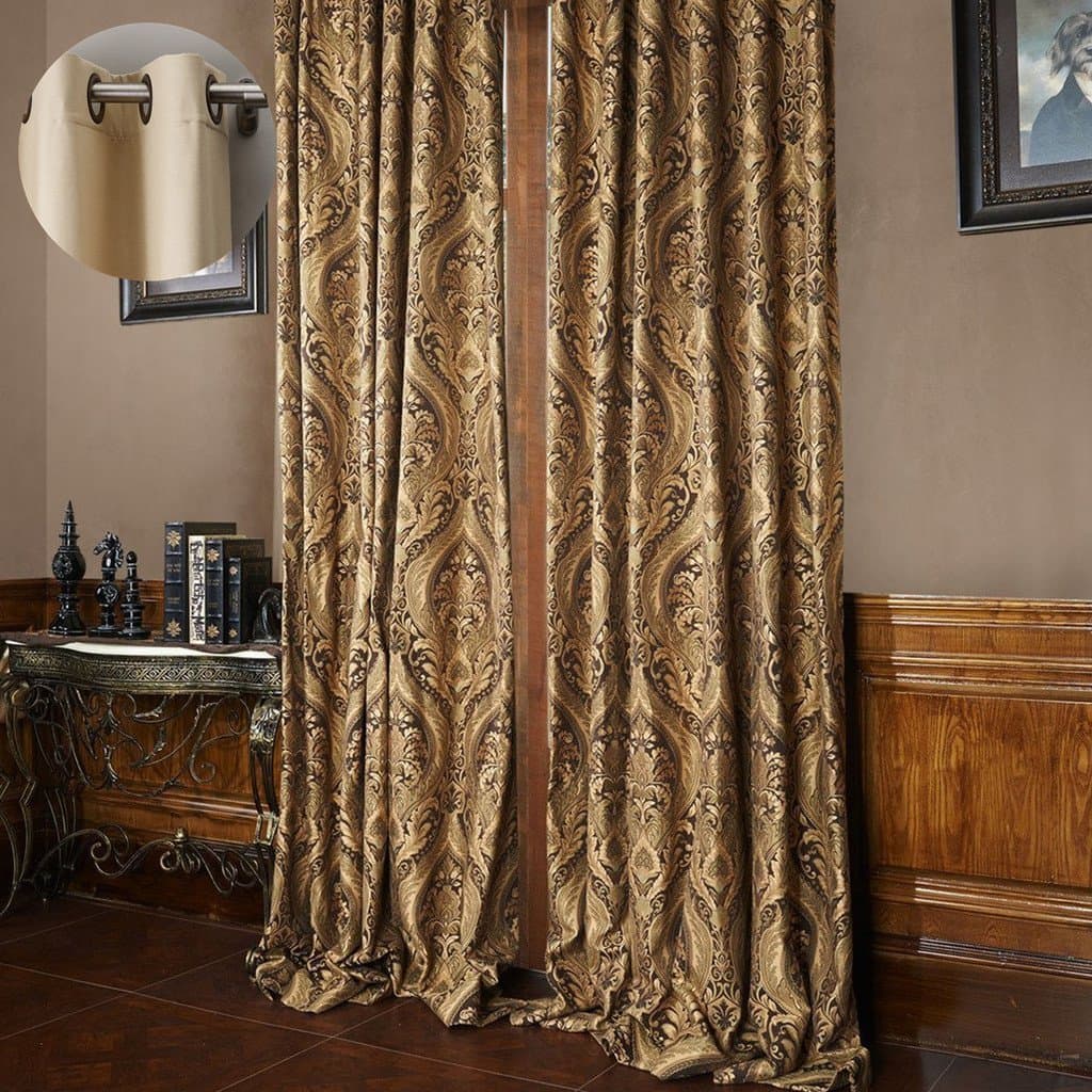 SeeSaw Luxury Vintage Window Treatments Rayon Chenille Floral Jacquard Heavy Weight Thermal Insulated Bronze Grommet Blackout Drapes for Bedroom & Living Room, 66W By 90L Inch, 1 Panel