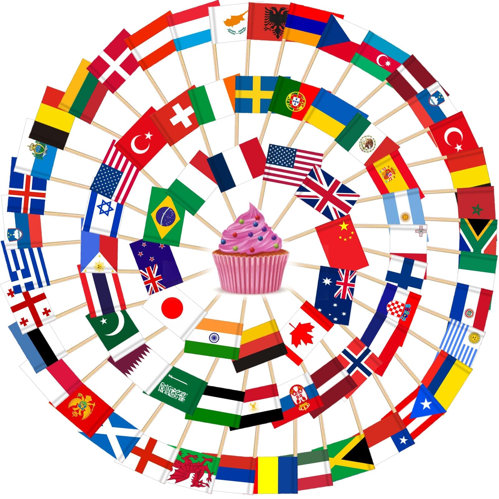 AhfuLife 100 Mixed Toothpick Flag Set for World Cup, National Day, Social Events, Celebrations