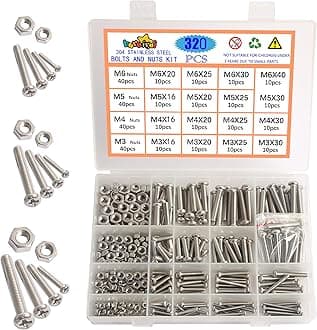 Nut and Bolts Set M3 M4 M5 M6 304 Stainless Steel Round Head Cross Screw Bolts and Nuts Kit Hexagon Machine Screw With Storage Box 320PCS