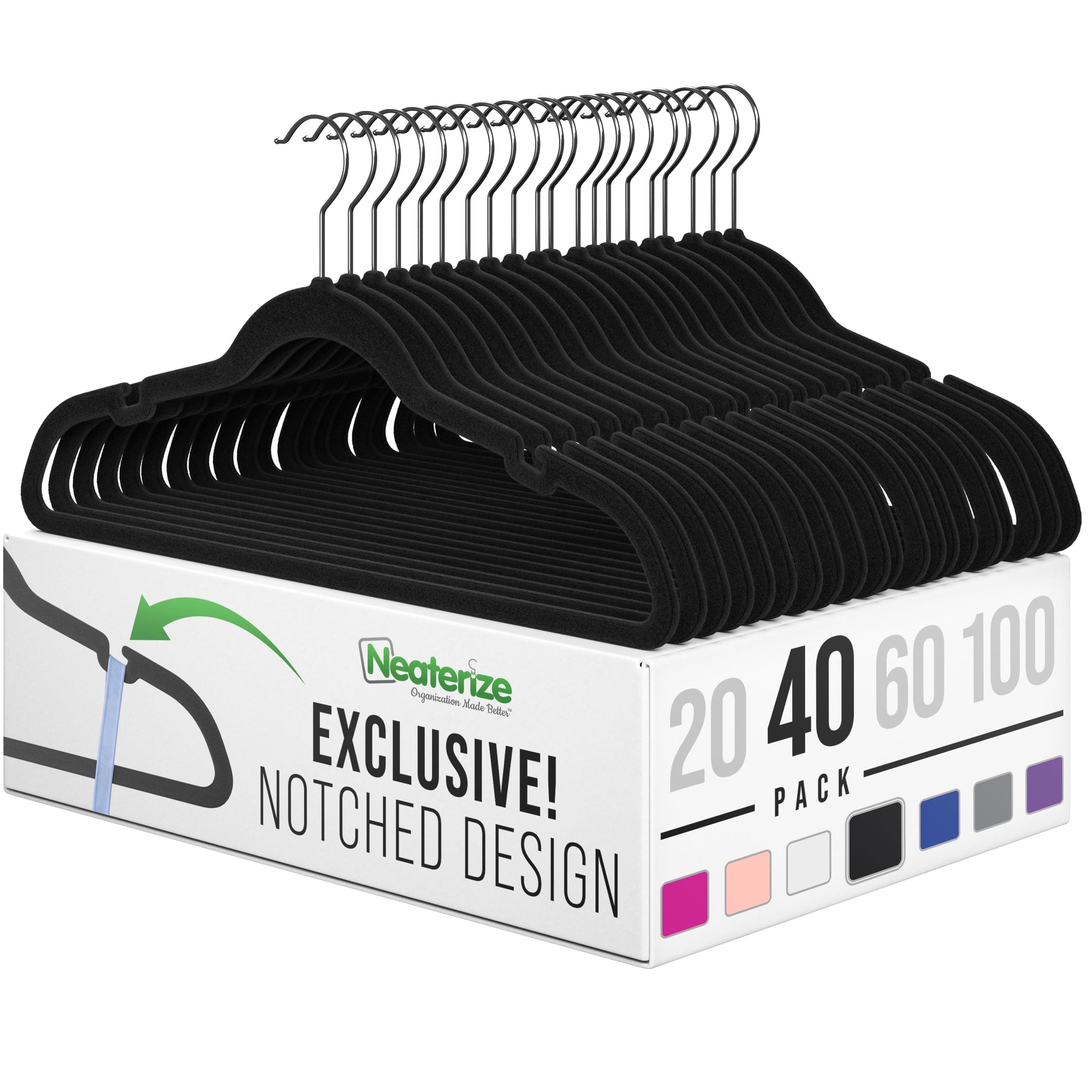 Velvet Hangers 40 Pack Black – Heavy Duty Clothes Hangers Space Saving - Non Slip Felt Hangers for Closet - Perchas Ganchos para Colgar Ropa Hangars