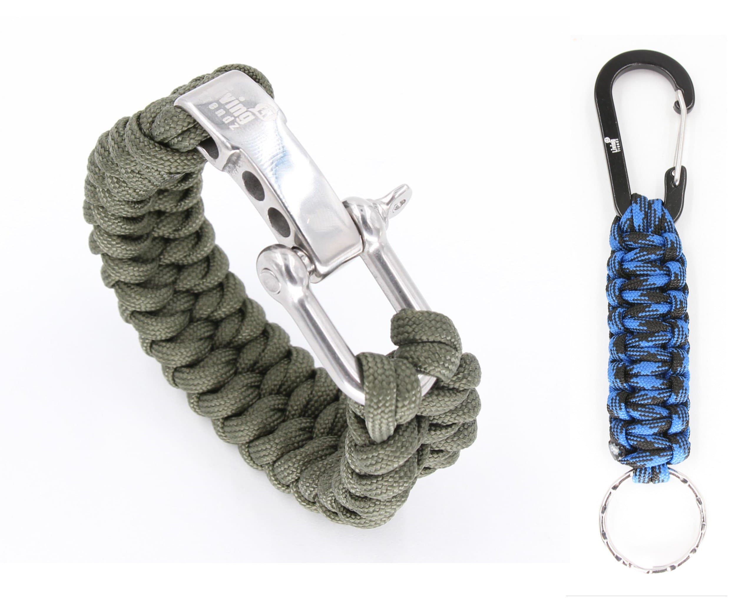 Living Trendz Paracord Survival Bracelet | Metal Shackle Buckle | Free Paracord Keychain Keyring with Carabiner