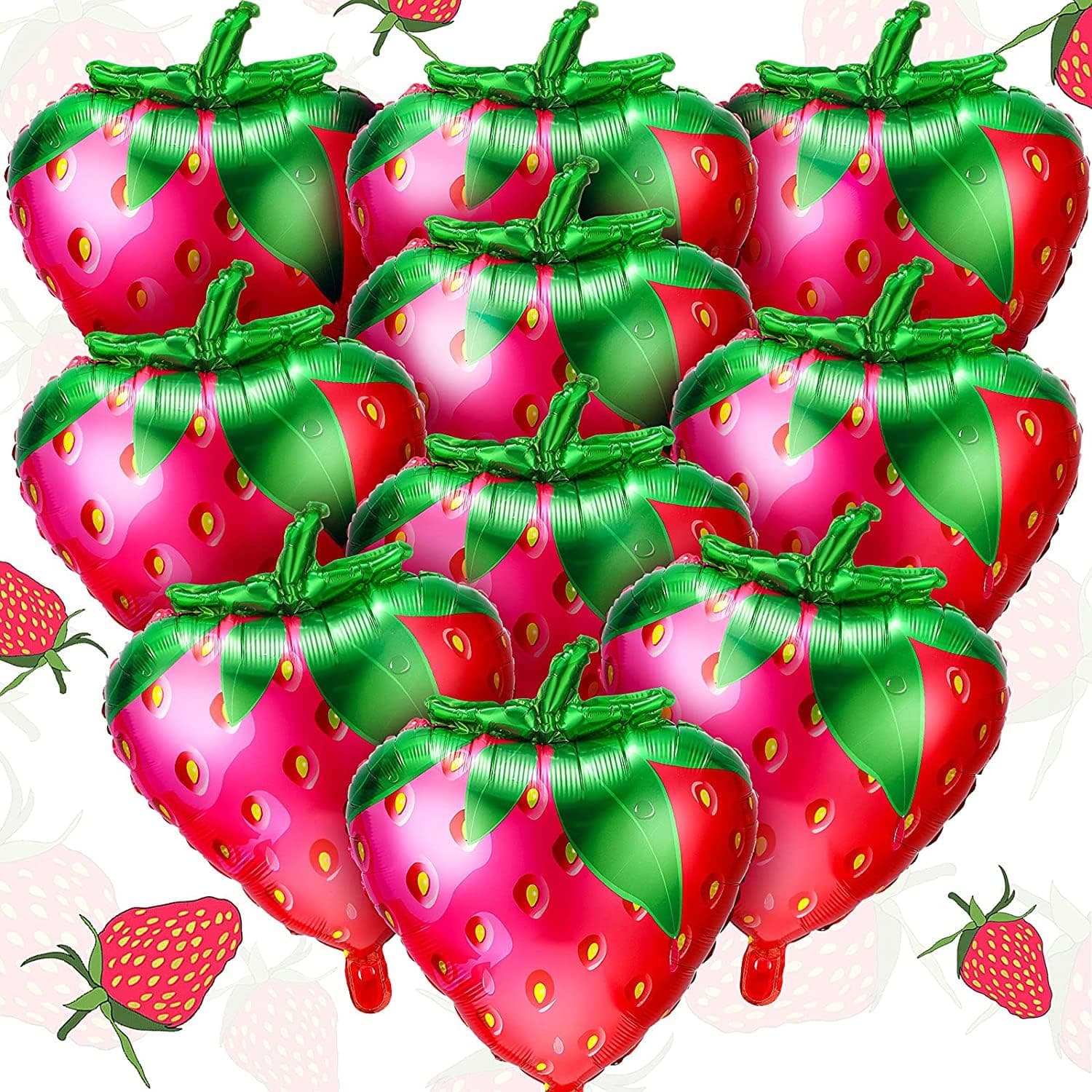 10-Piece Strawberry Foil Balloons, Red, Balloons, Party Decorations, Girls' Strawberry Themed Birthday Party