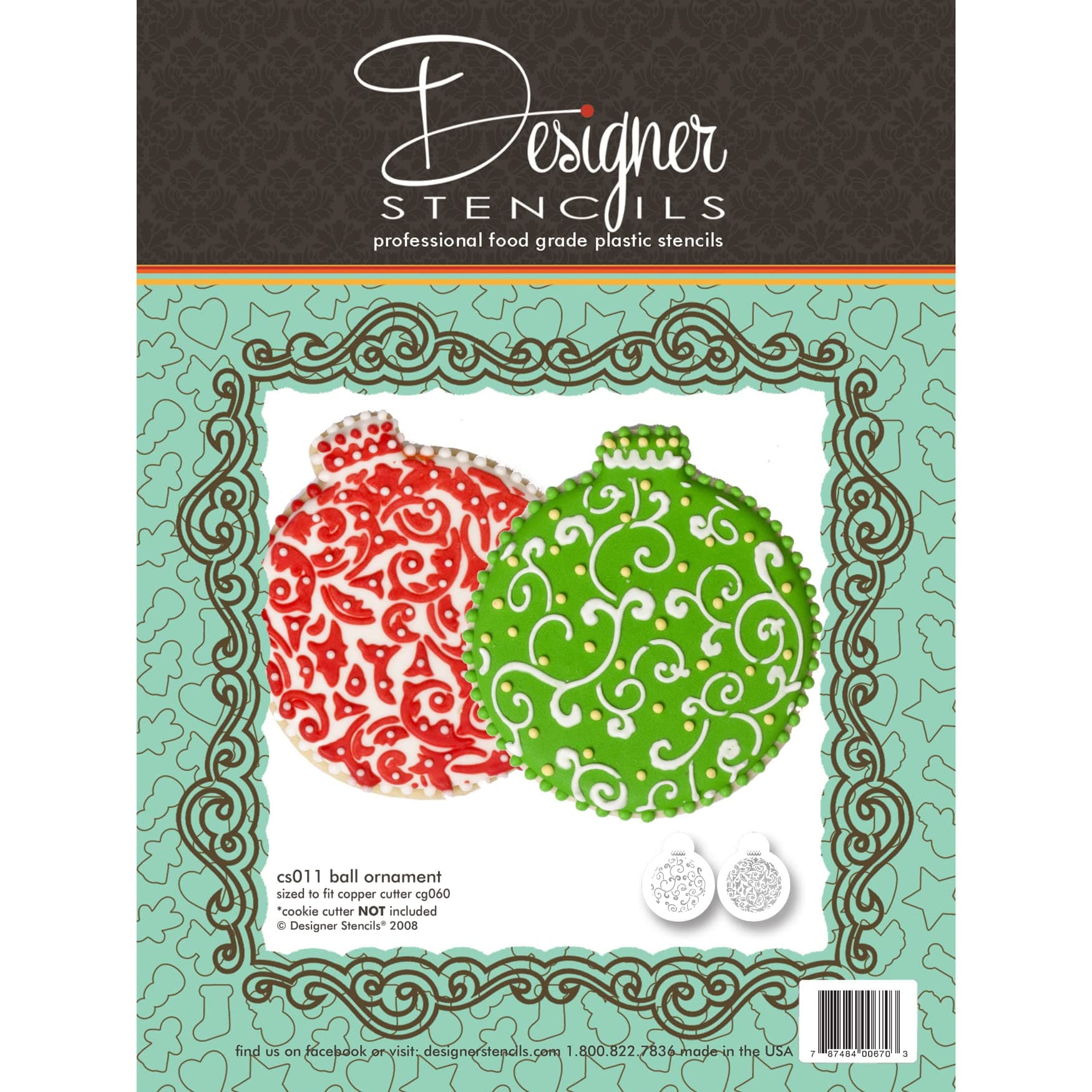 Christmas Ball Ornament Cookie Set (no cutter) by Designer Stencils