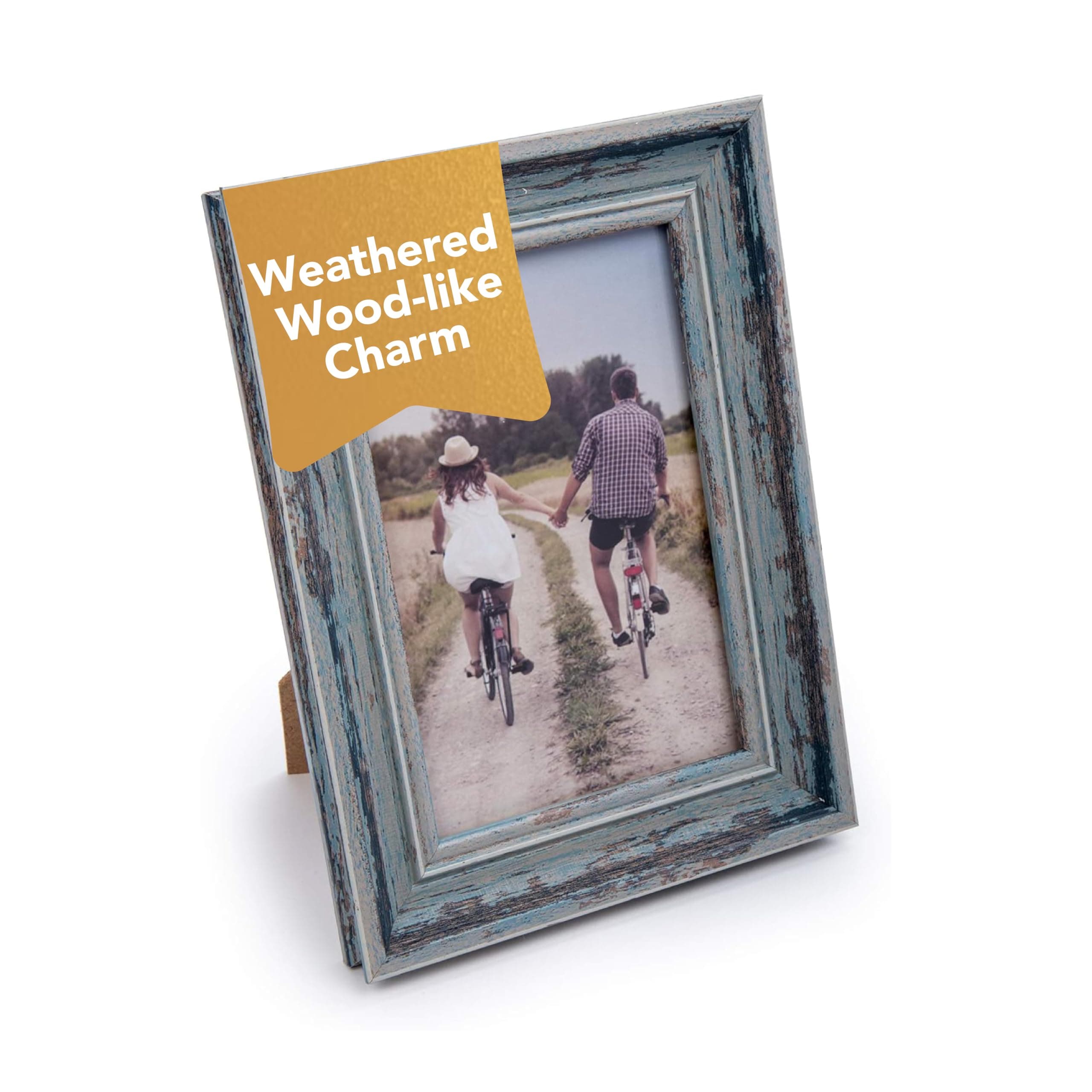 Weathered Picture Frame, Distressed Wooden Look for Wall or Tabletop Display, Lightweight Photo Frame with Glass Cover, 4" x 6", Gray