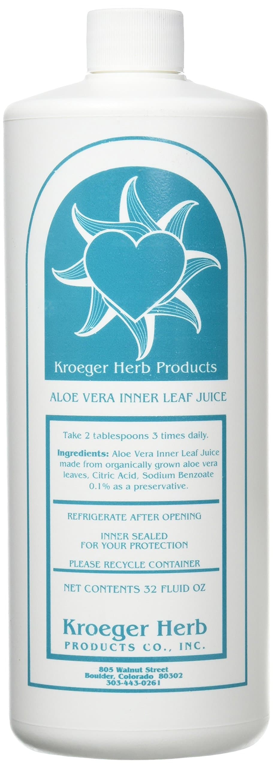 Kroeger Herb Aloe Vera Gel, Inner Leaf, 32 Ounce