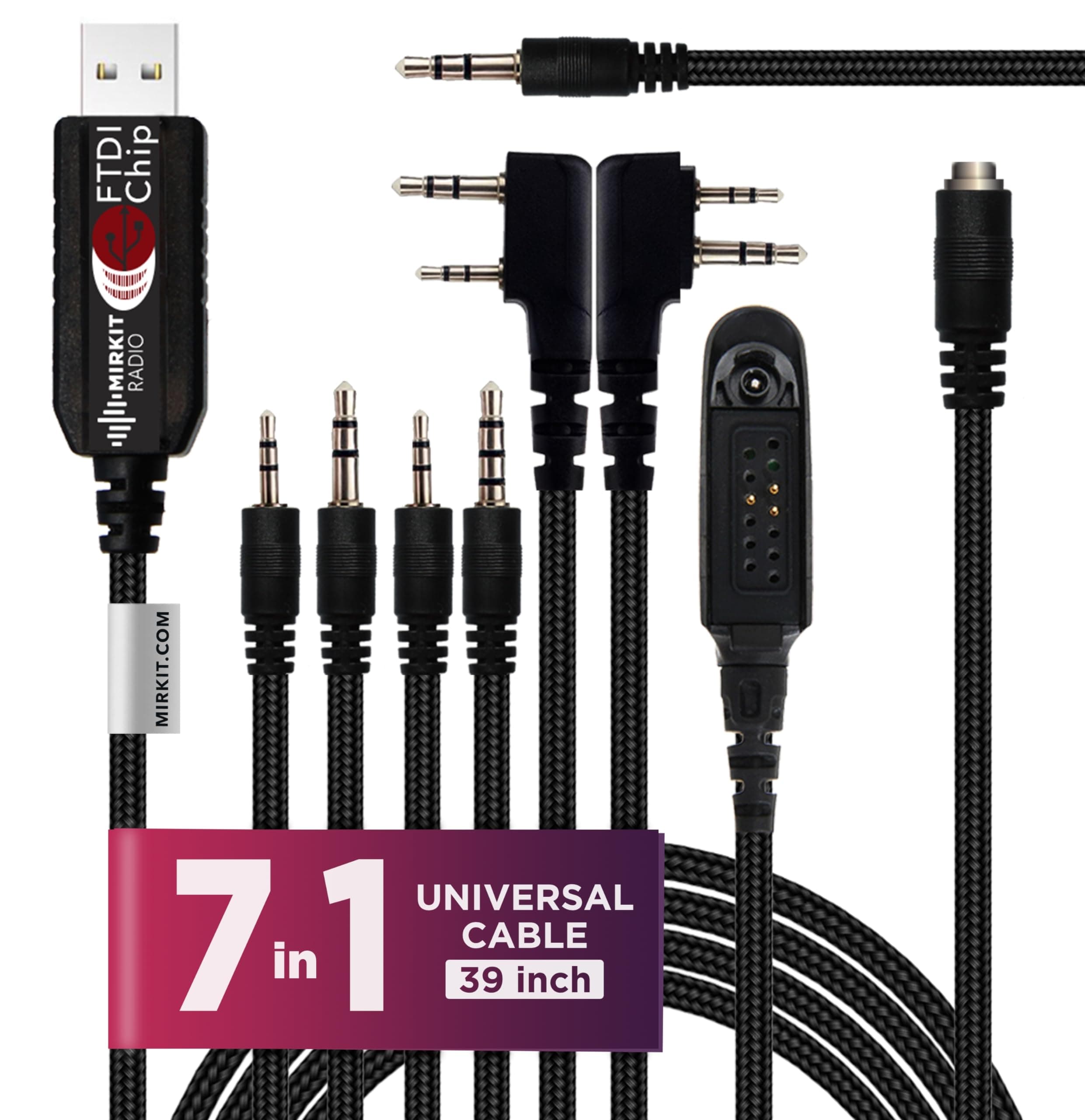 FTDI USB Programming Cable, 7-in-1, Compatible with Baofeng UV-5R, UV-82, BF888S, UV-9R, BF-F8HP, Kenwood, Wouxun, Btech, 4ft Cable, for Radio Amateur