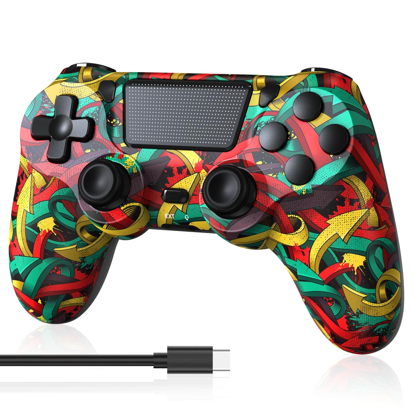 MOOGOLE Wireless Controller Compatible with PS4, with USB C Cable/1000mAh Battery/Dual Motors/6-Axis Gyro/3.5mm Audio Jack/Multi Touch Pad/Share Button (Colorful Arrows)
