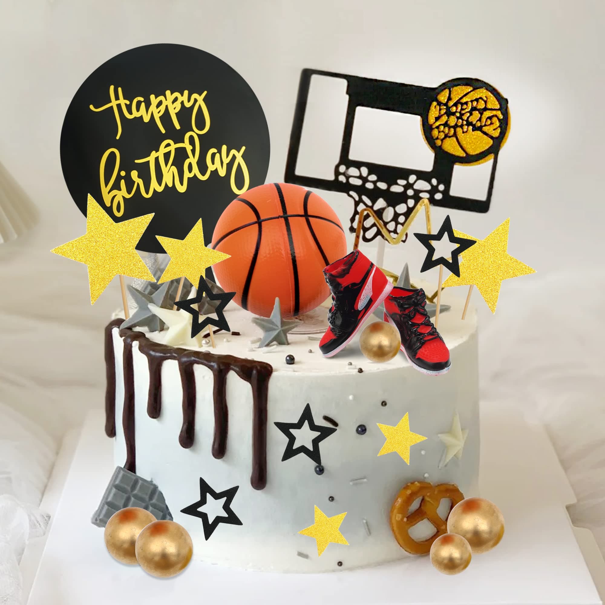21 PCS Basketball Cake Toppers Basketball Theme Cake Decoration for Sports Theme Birthday Supplies